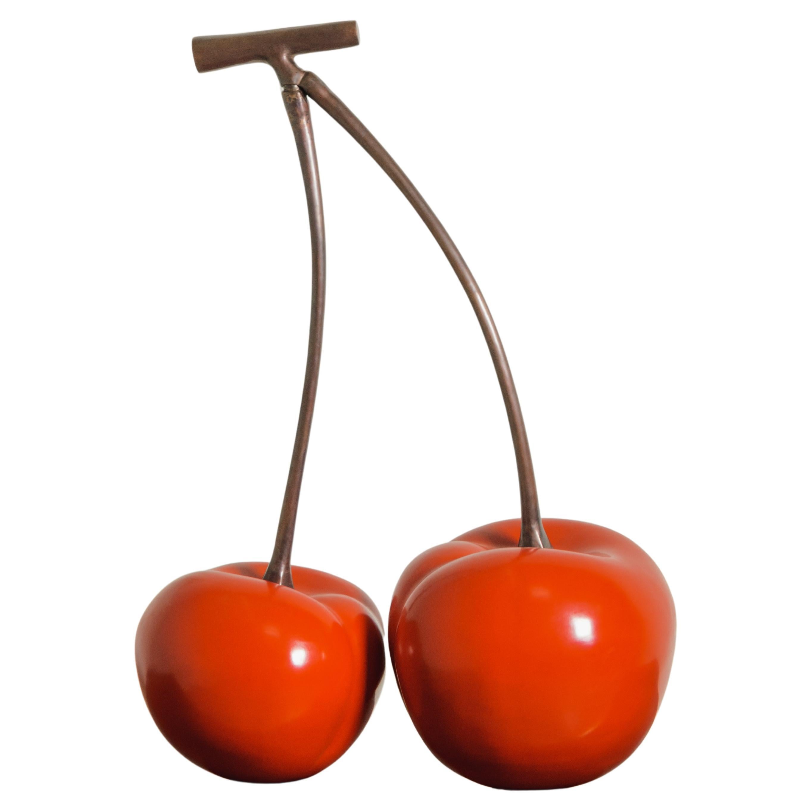 Contemporary Red Lacquer and Copper Cherries Sculpture by Robert Kuo, Limited