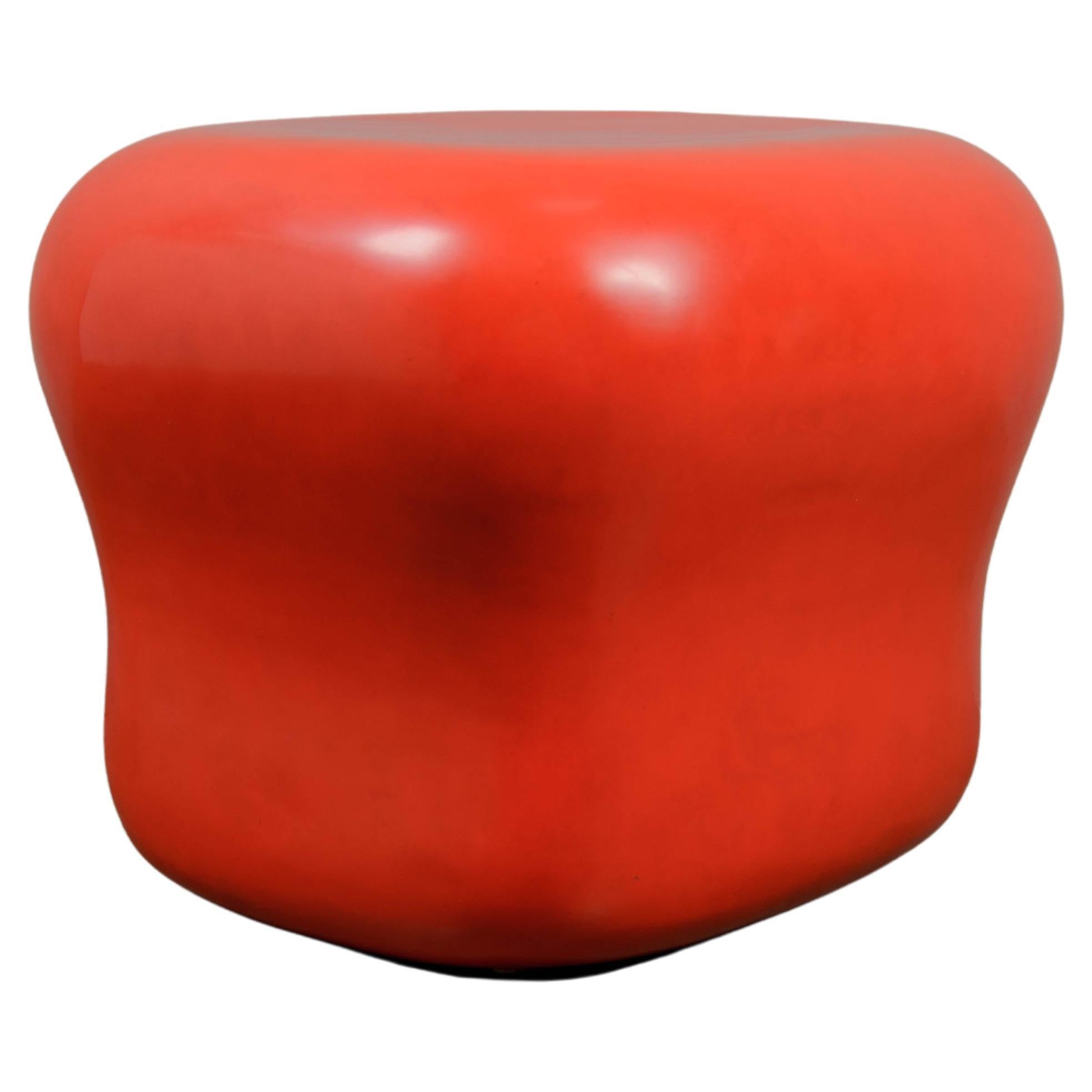 Contemporary Red Lacquer Cushion Drumstool by Robert Kuo, Limited Edition For Sale