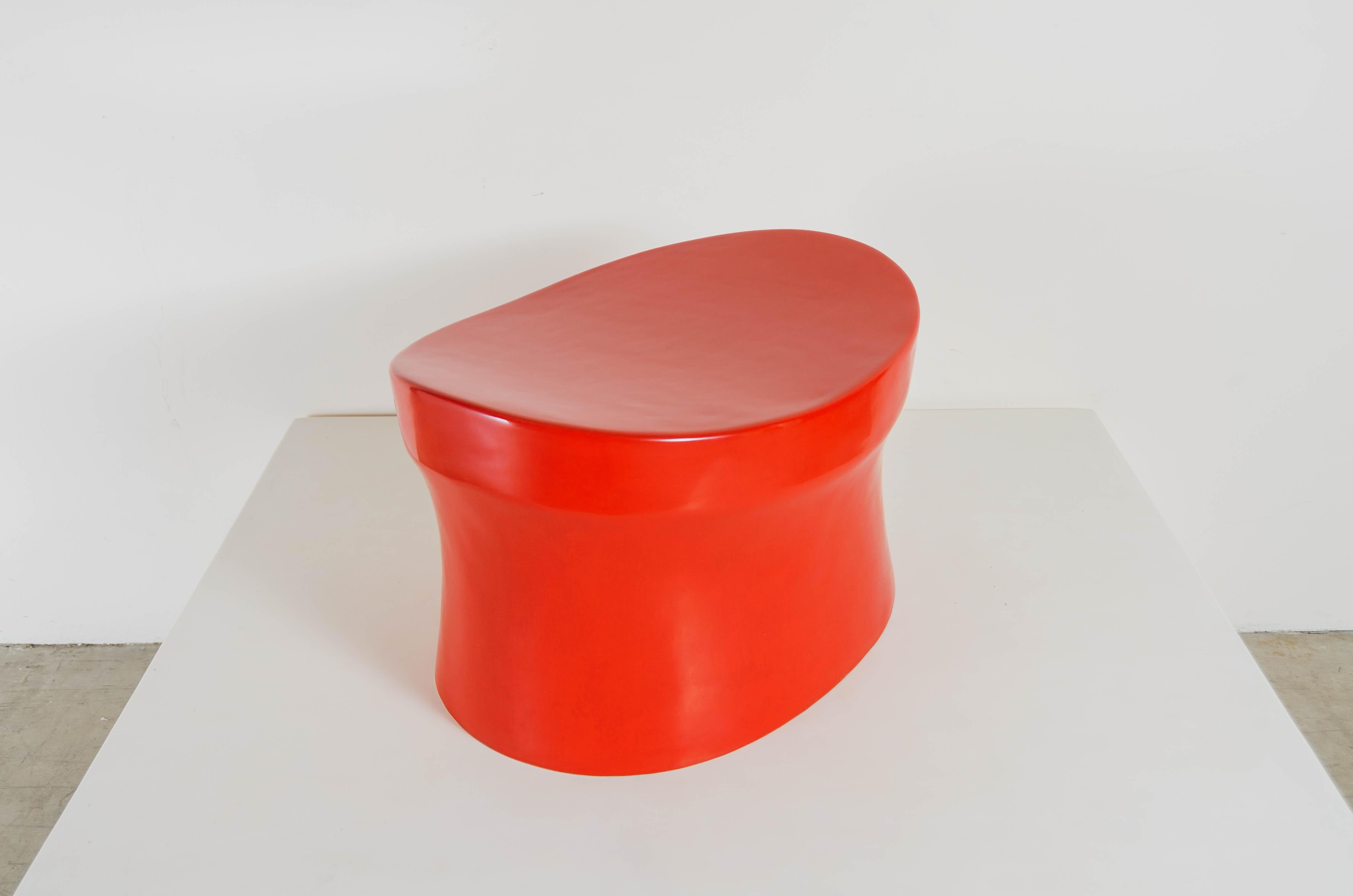 Modern Contemporary Red Lacquer Saddle Seat Drumstool by Robert Kuo, Limited Edition For Sale