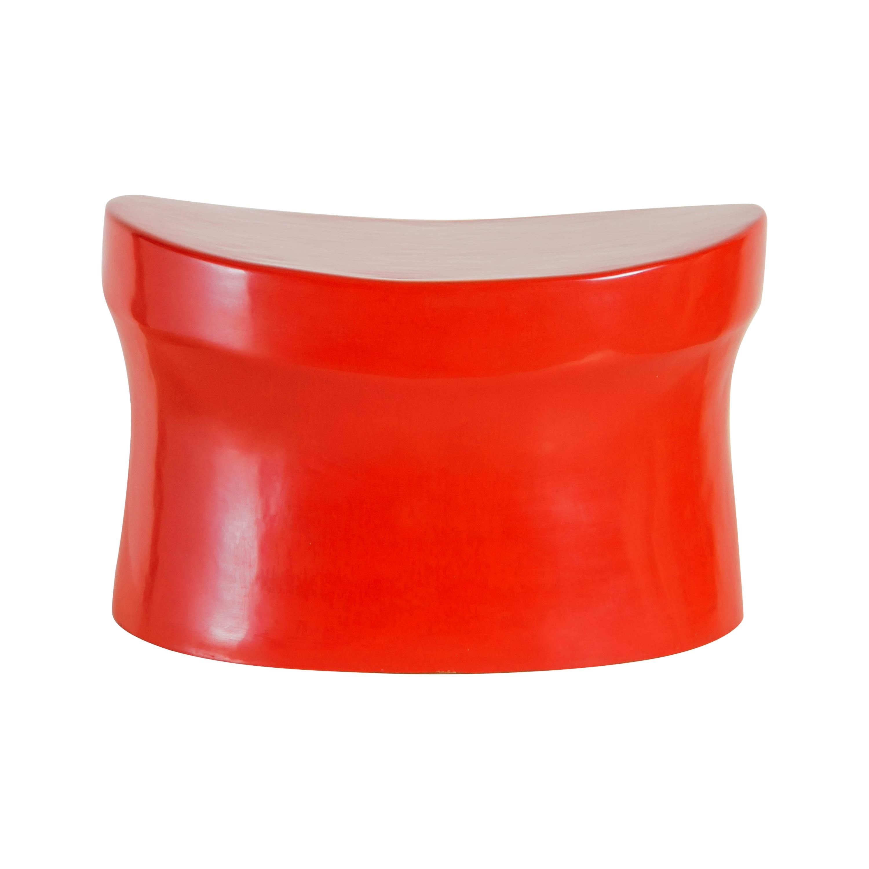 Contemporary Red Lacquer Saddle Seat Drumstool by Robert Kuo, Limited Edition For Sale