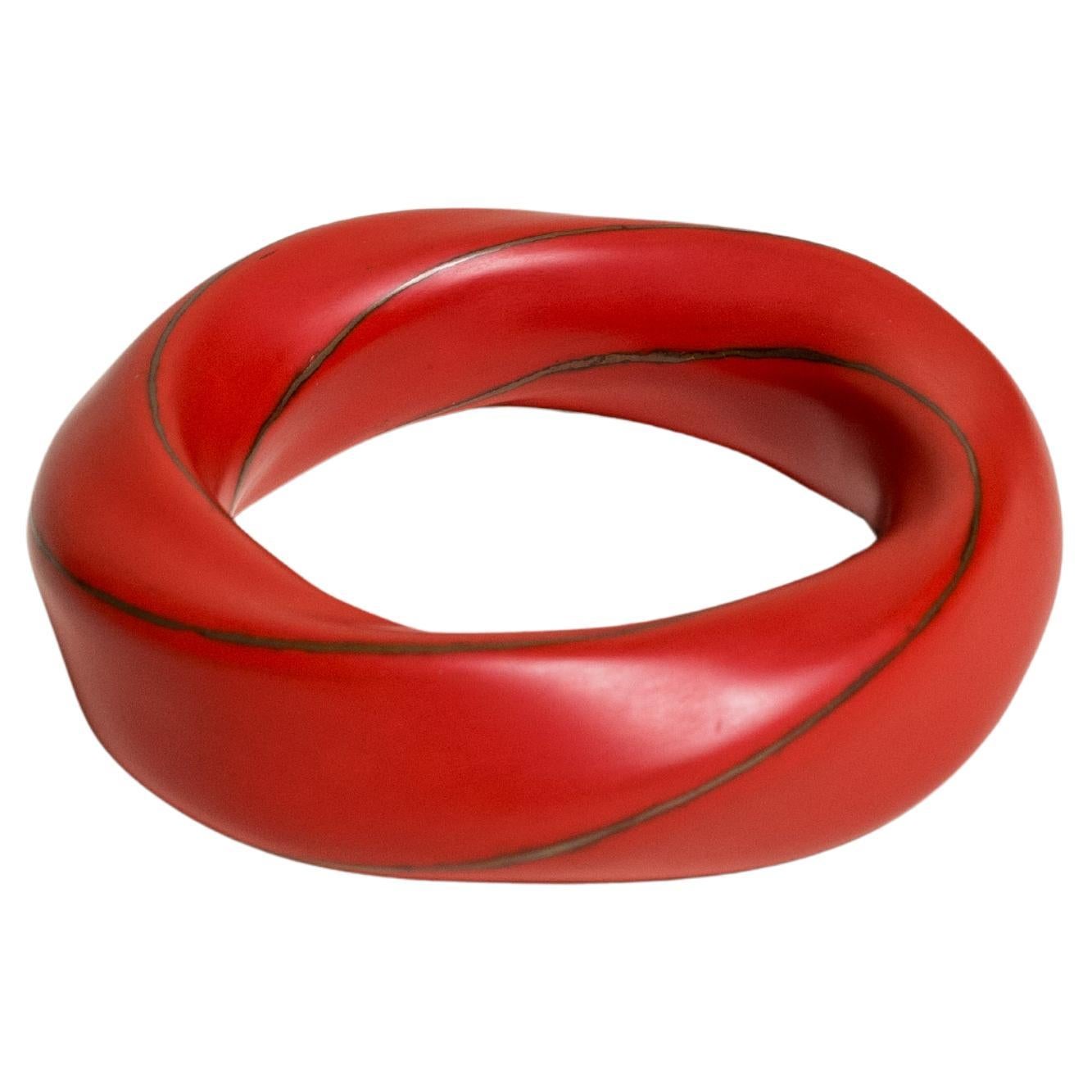 Contemporary Red Lacquer with Copper Twist Bangle by Alice Kuo For Sale