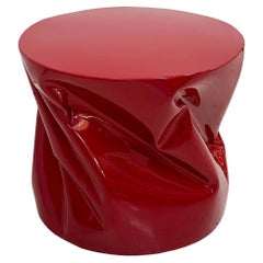 Contemporary Red Lacquered Metal Side Table