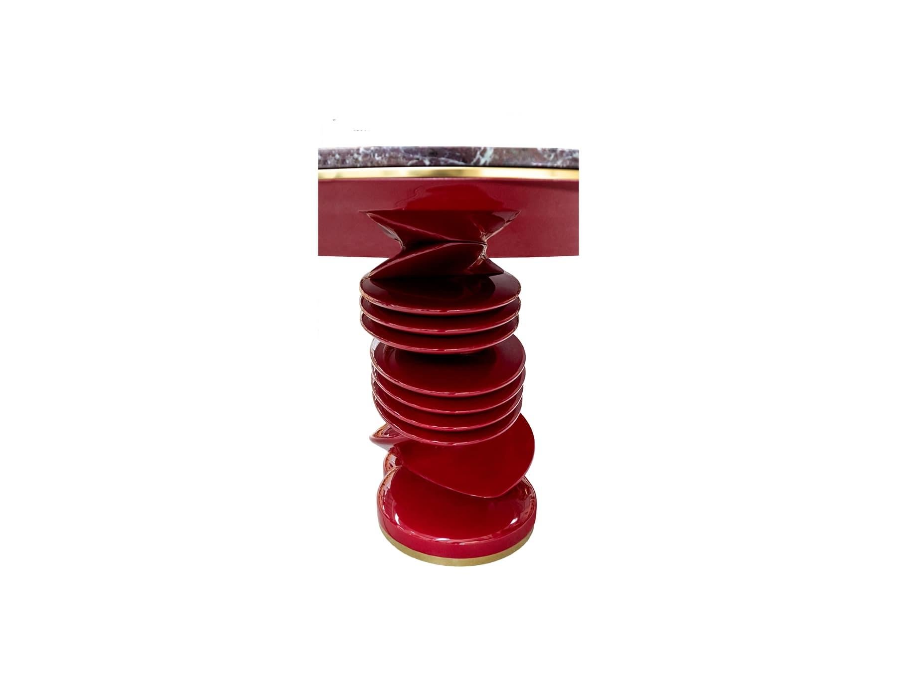 Organic Modern Contemporary Red Levanto Marble Oval Dining Table with Base Lacquered in Red