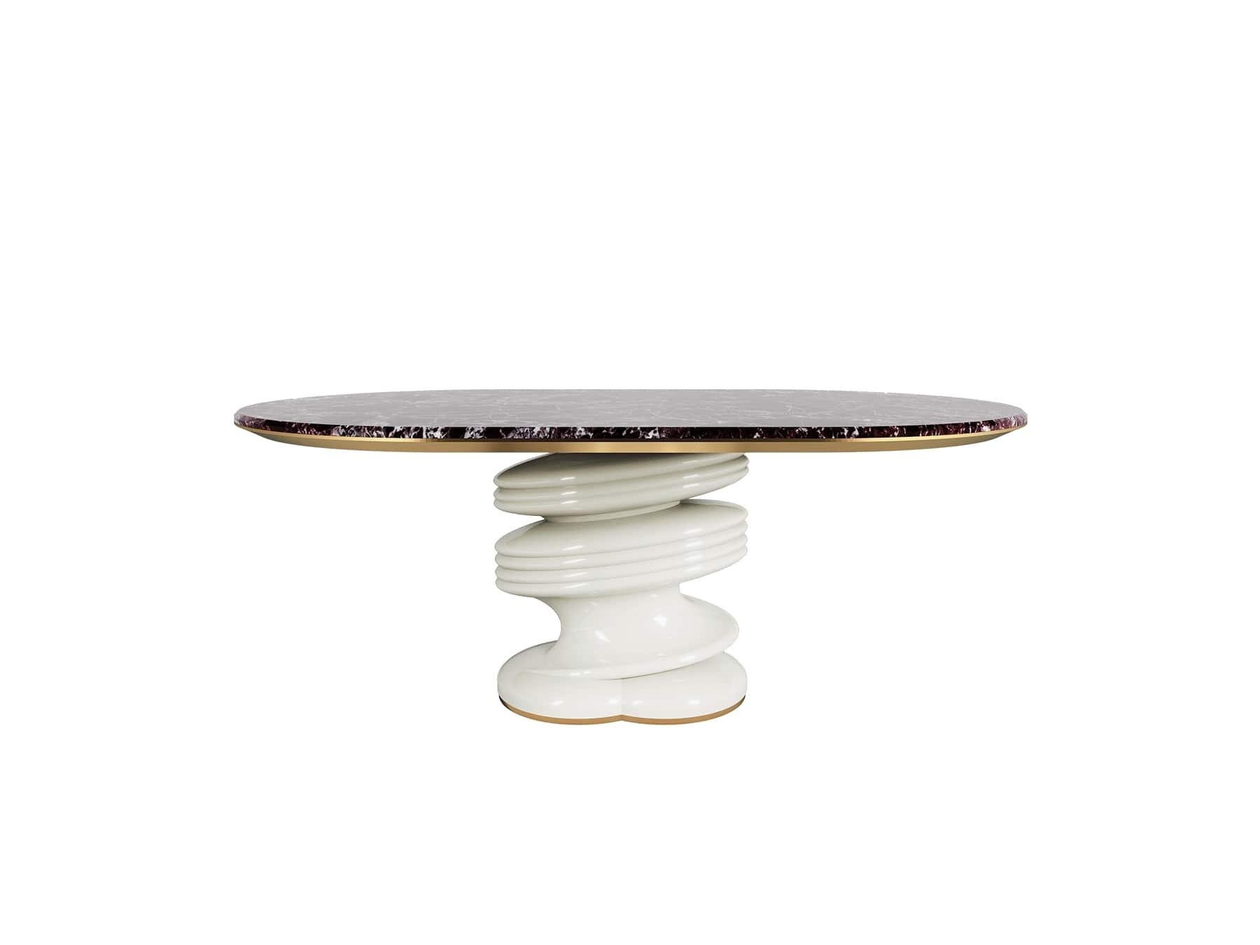 XXIe siècle et contemporain Table de salle à manger contemporaine ovale en marbre Levanto rouge avec base laquée en rouge en vente