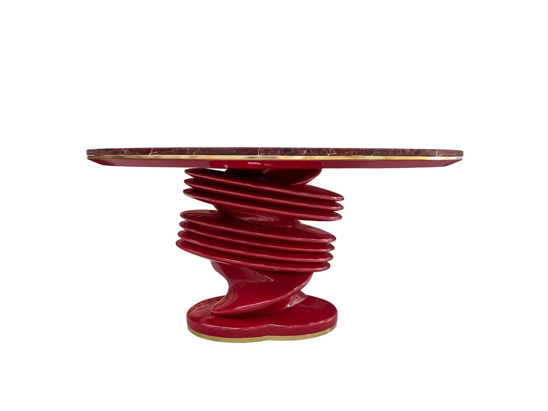 Contemporary Red Levanto Ovaler Esstisch aus Marmor mit weiß lackiertem Untergestell (Messing) im Angebot