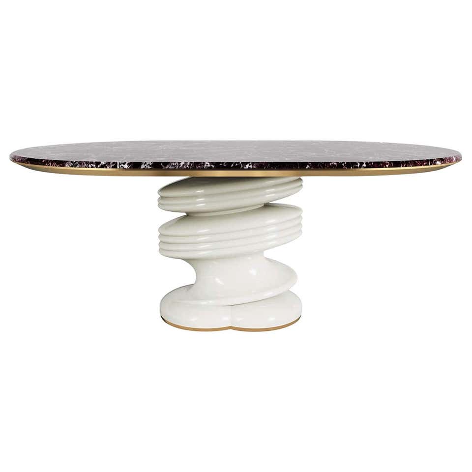 Button Racetrack Dining Table in Oxidized and Cerused Rift White Oak ...