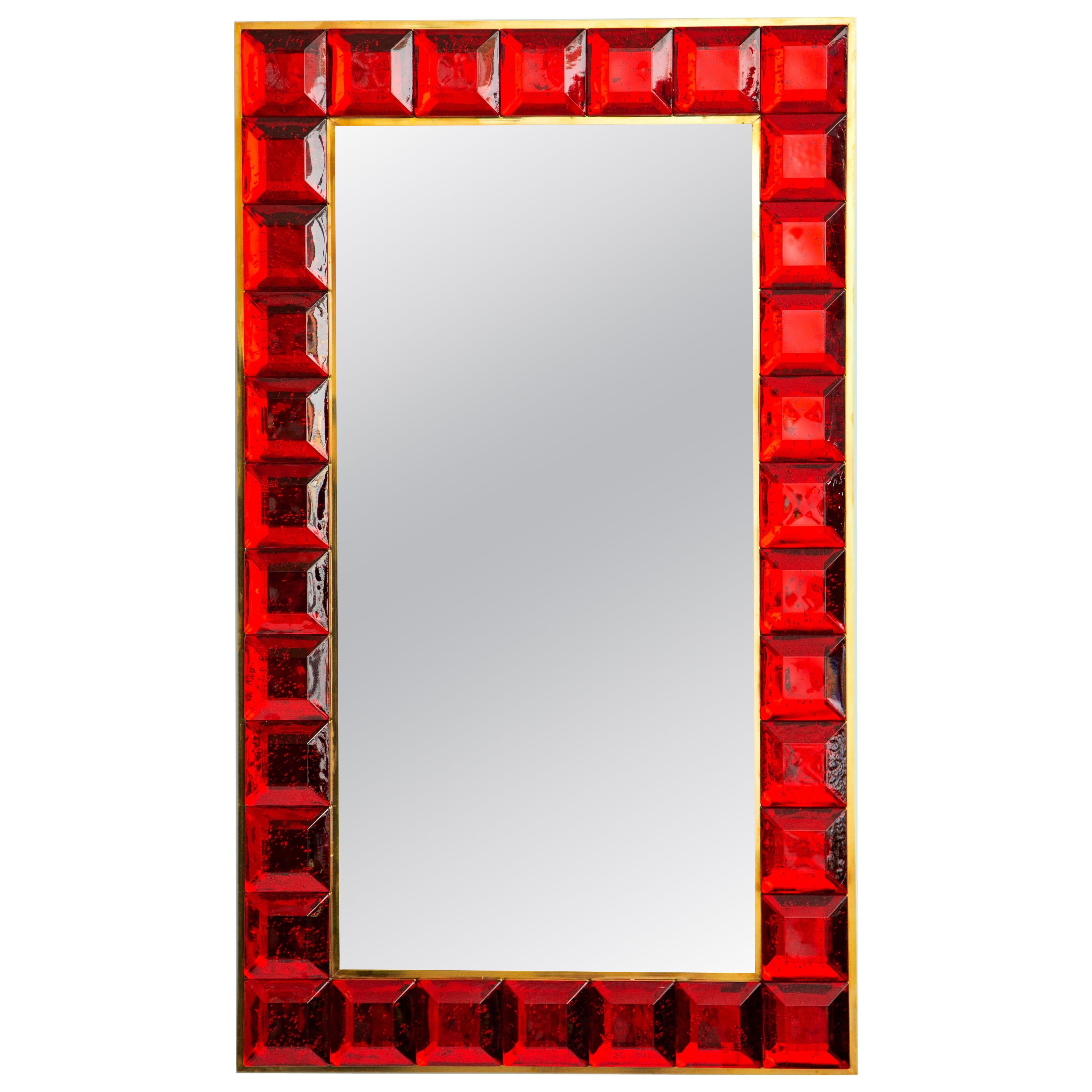Contemporary Red Murano Glass Mirrors, In Stock