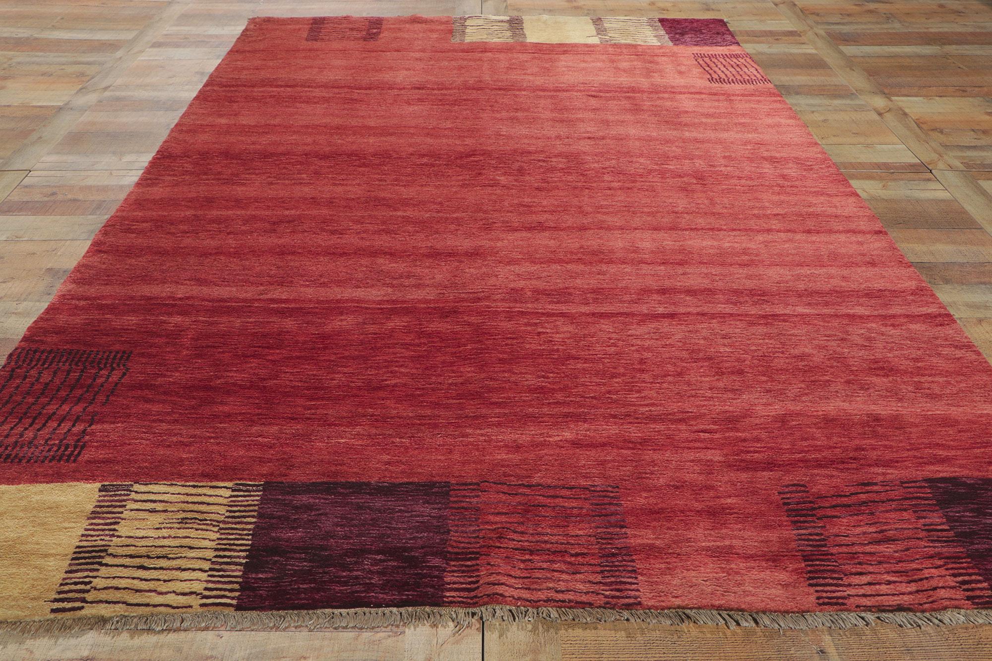 Wool Contemporary Red Pakistani Rug, Avant-Garde Meets Tantalizing Texture For Sale