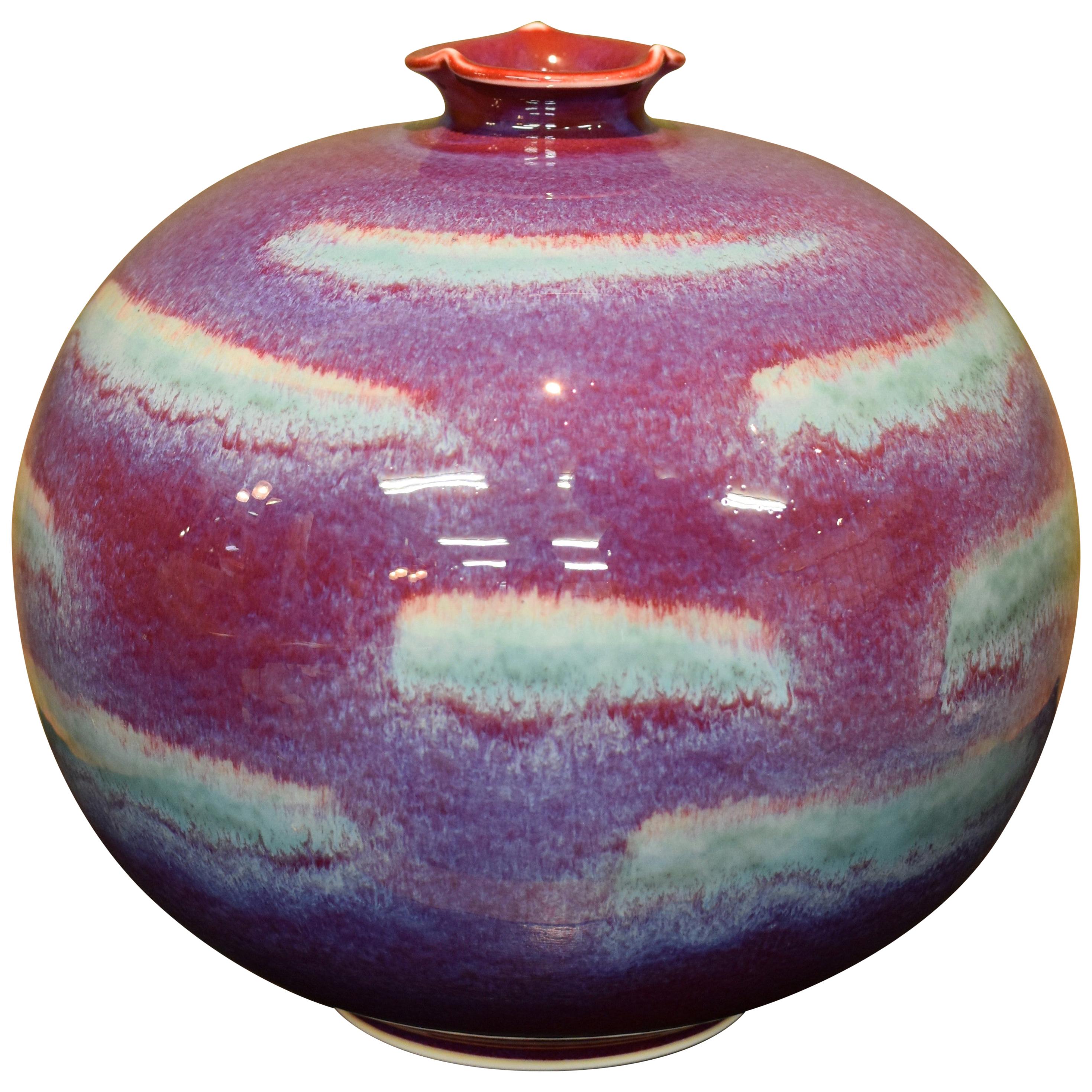 Contemporary Red Purple Porcelain Vase by Japanese Master Artists
