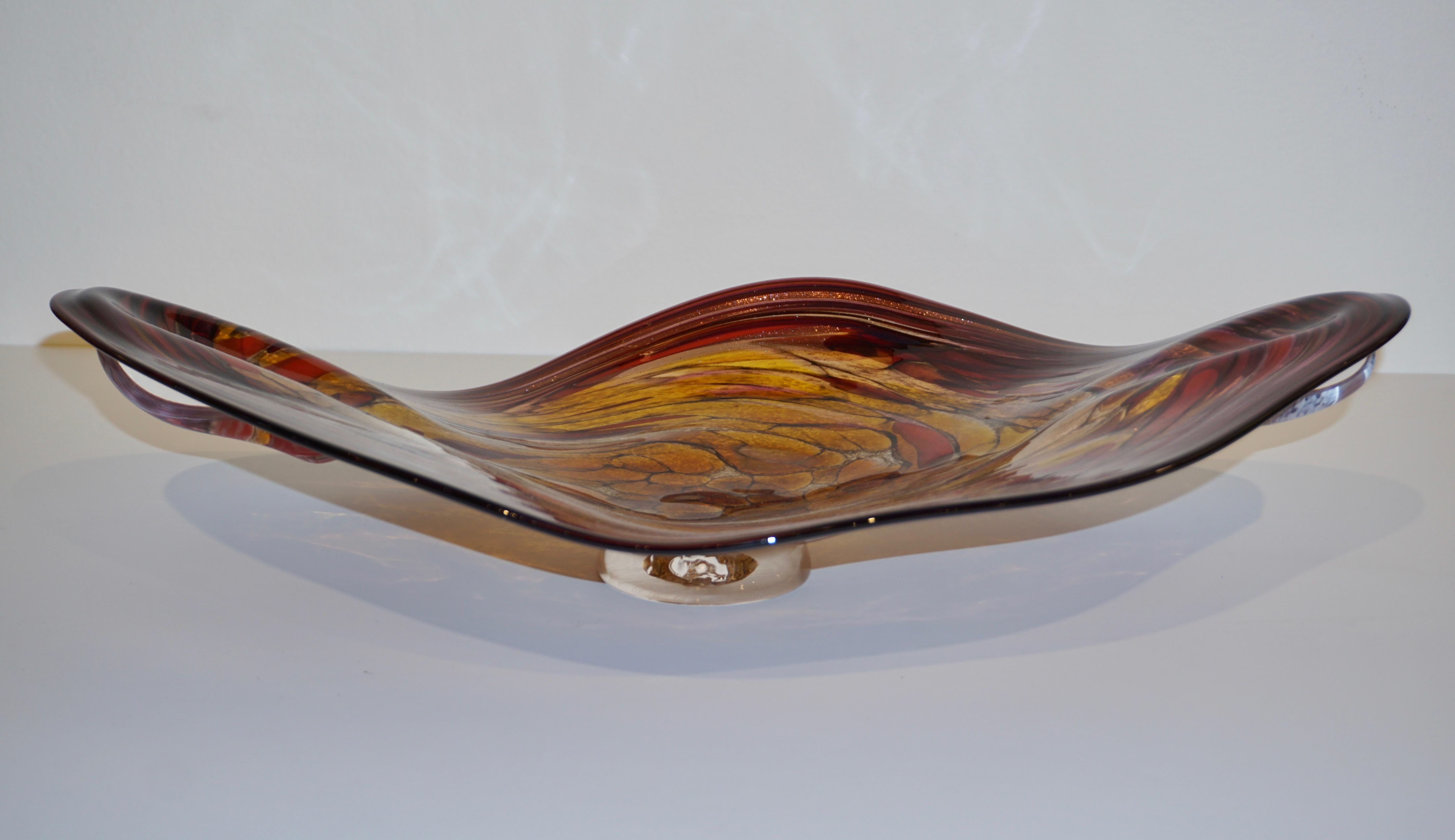 Contemporary Red Purple Yellow Amber Gold Blown Art Glass Centerpiece / Platter 2