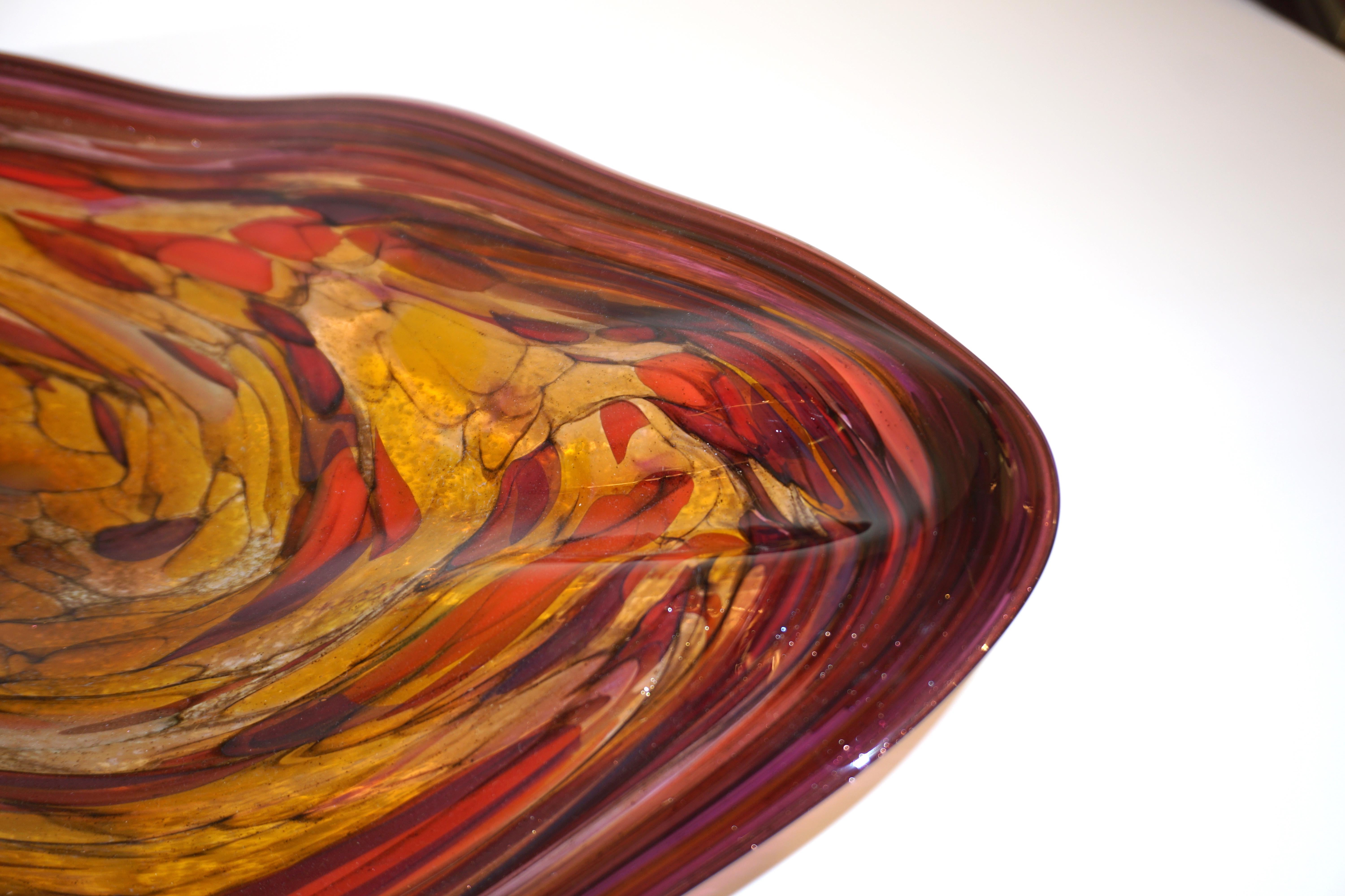 Contemporary Red Purple Yellow Amber Gold Blown Art Glass Centerpiece / Platter 1