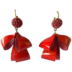Contemporary Red Ribbon Dangle Statement Earrings