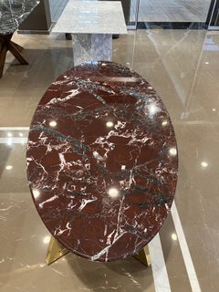 Mesa de comedor contemporánea de mármol rojo «Rosso Levanto» - Mesa de cocina ovalada de piedra