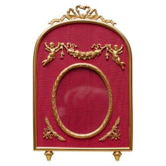 Contemporary Red Silk Moiré and Gilded Bronze Frame