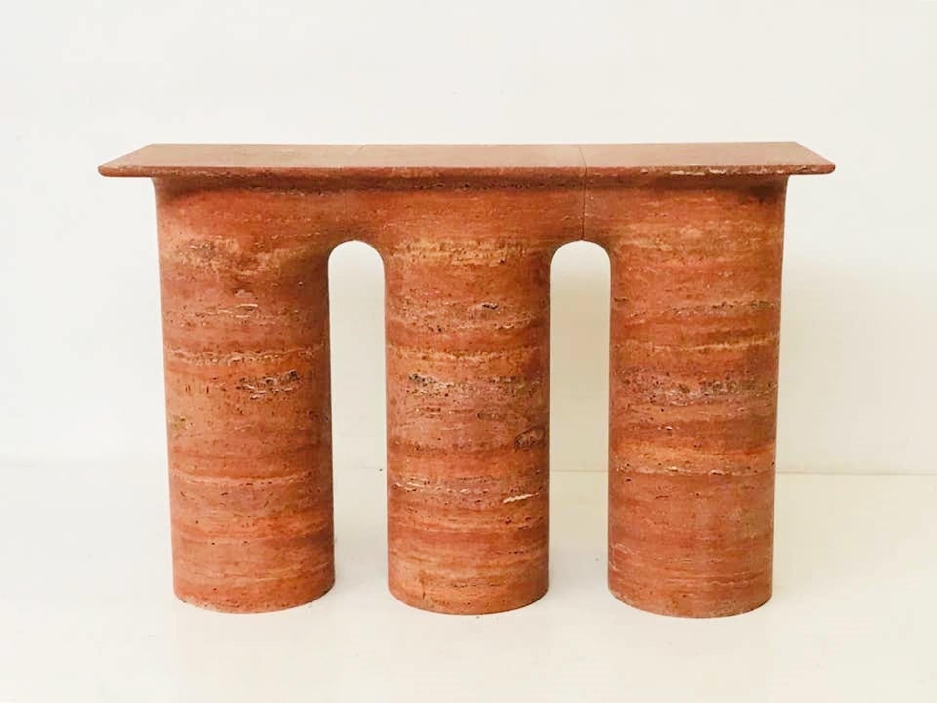Modern Contemporary Red Travertine Console, Italy