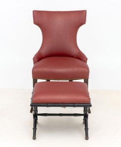 Contemporary Red Upholstered Chair and Ottoman