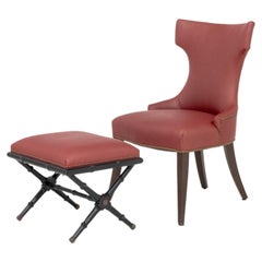 Contemporary Red Upholstered Chair and Ottoman