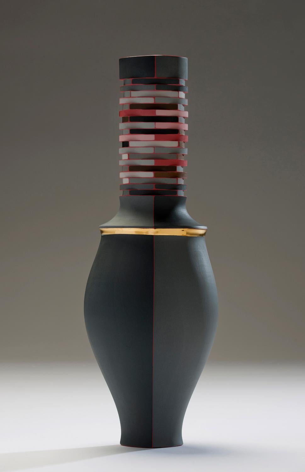 Contemporary Red Vase Vessel in Colored Porcelain by Peter Pincus
