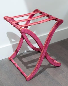 Contemporary Red Velvet Folding Table with Fine Rope Trim