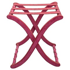 Contemporary Red Velvet Folding Table with Fine Rope Trim