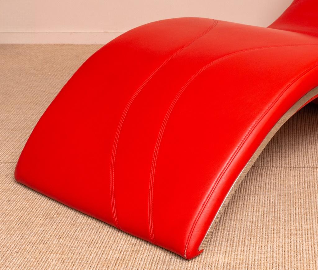 Modern Contemporary Red Vinyl Covered Chaise Longue For Sale