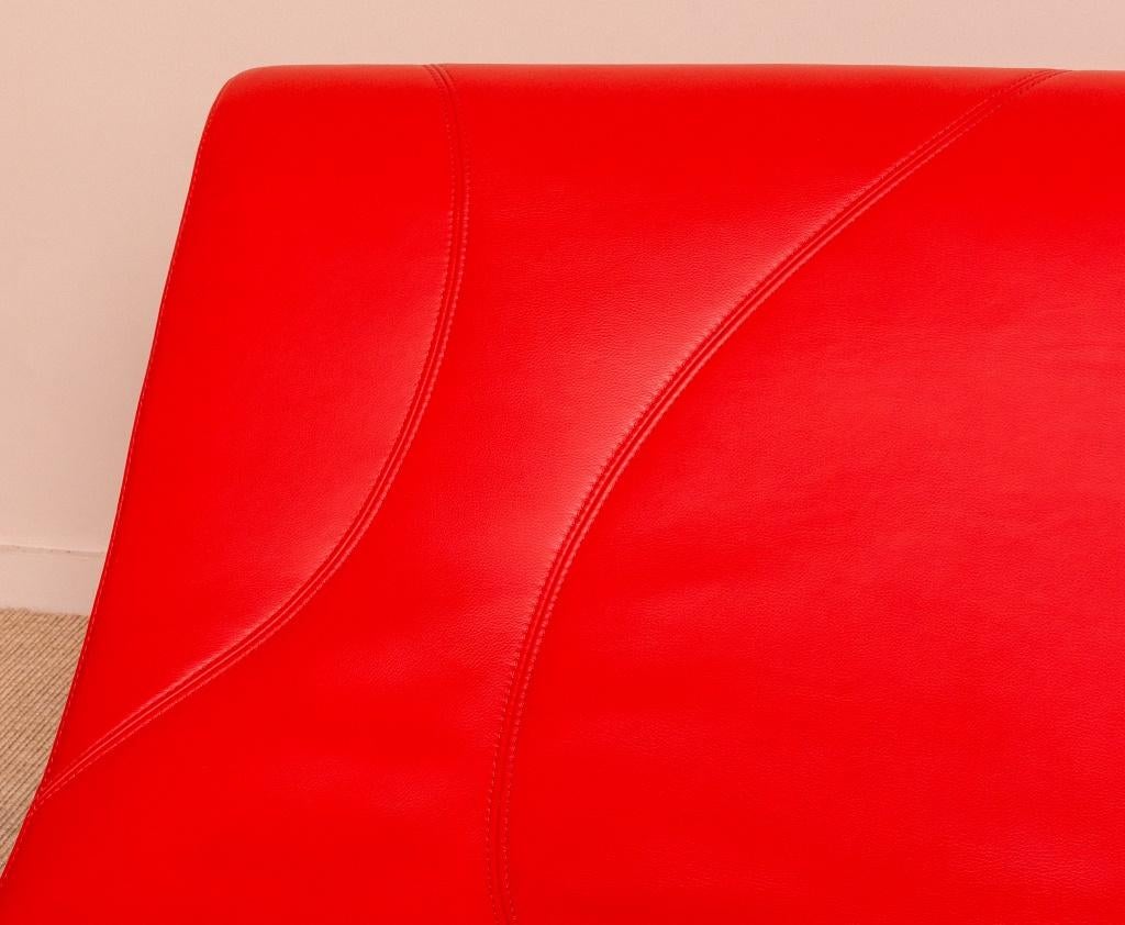 Plastic Contemporary Red Vinyl Covered Chaise Longue For Sale