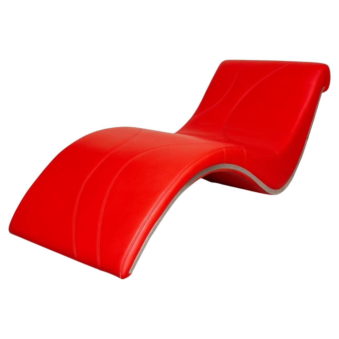 Contemporary Red Vinyl Covered Chaise Longue For Sale