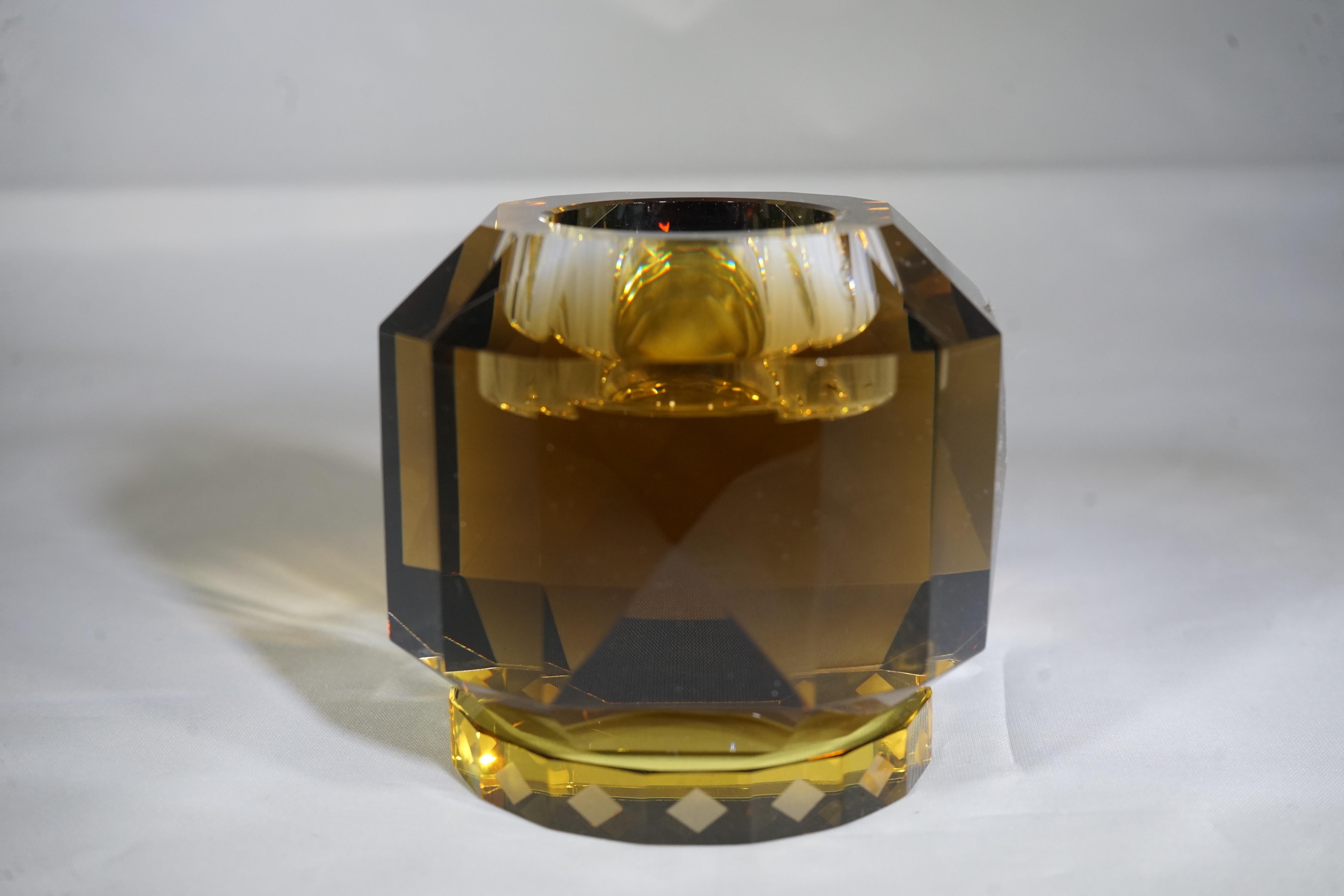 Danish Contemporary Reflections Copenhagen Texas Brown and Yellow Crystal T-Light