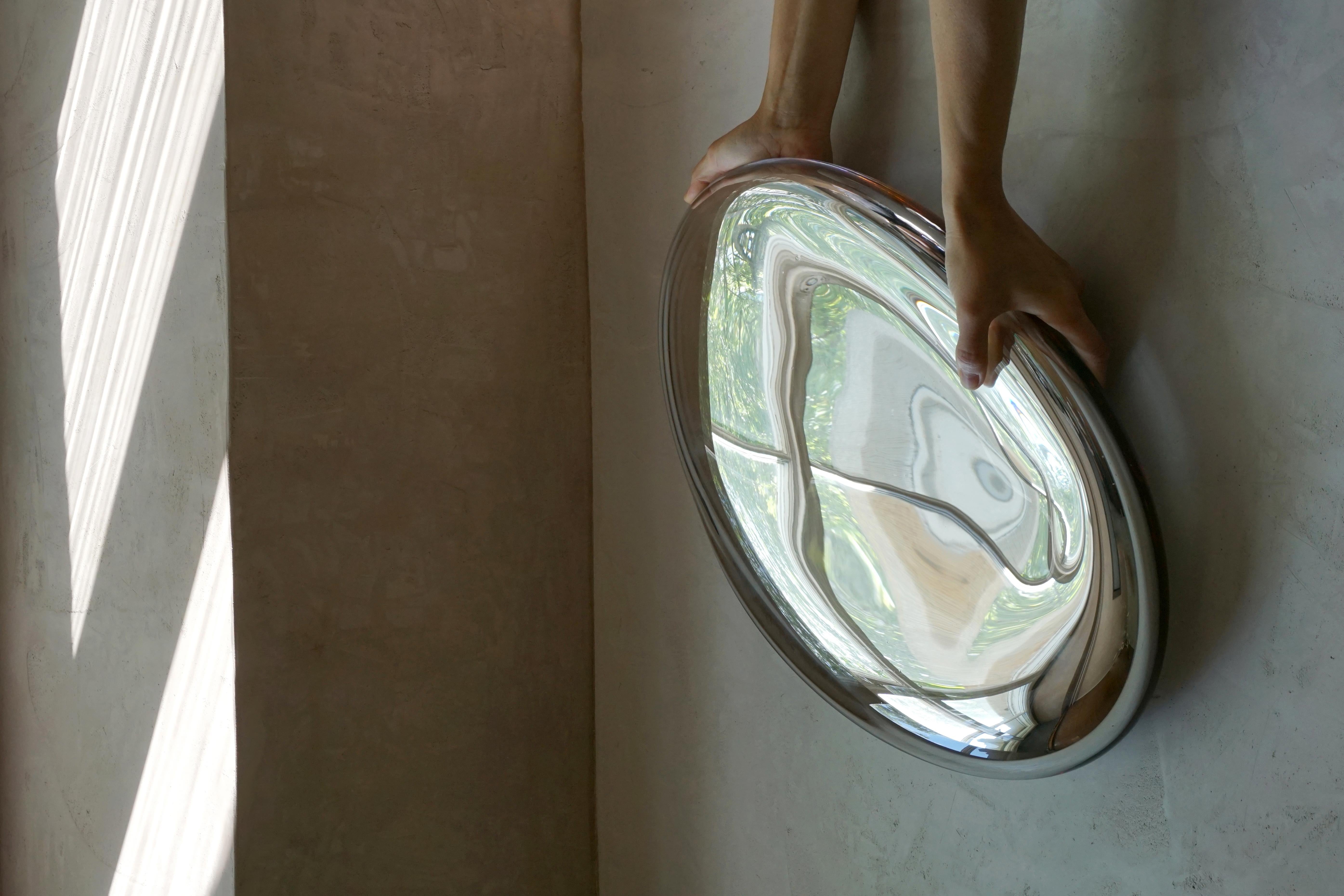German Contemporary Reflections Hanging Mirror in Fluid Glass For Sale
