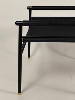 Reposapiés otomano contemporáneo Repose Acero ahumado negro y cuero negro