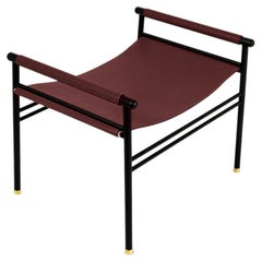 Contemporary Repose Ottoman Footstool Schwarzer Rauchstahl & Dunkelbraunes Leder