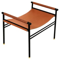 Tabouret repose-pieds Contemporary Repose Steel Black Smoke Steel & Natural Leather 