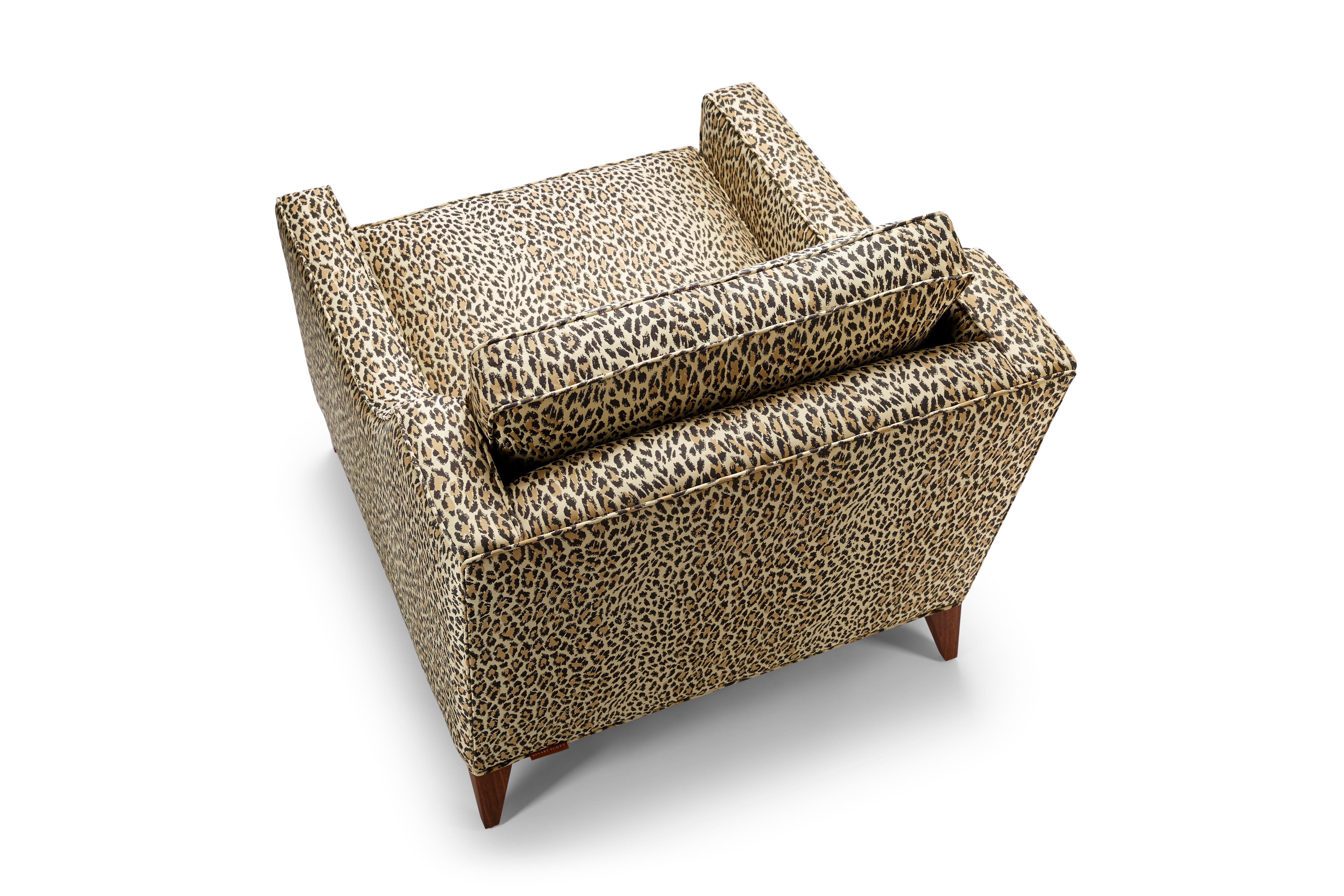 Modern Contemporary Reposer Arm Chair in House of Hackney Jacquard and walnut legs For Sale