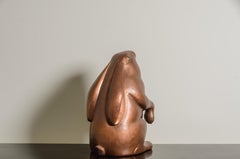 Contemporary Repoussé Antiqued Copper Sitting Rabbit Sculpture by Robert Kuo