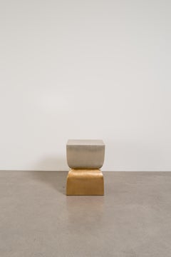 Contemporary Repoussé Brass and White Bronze Fang Duo Side Table by Robert Kuo
