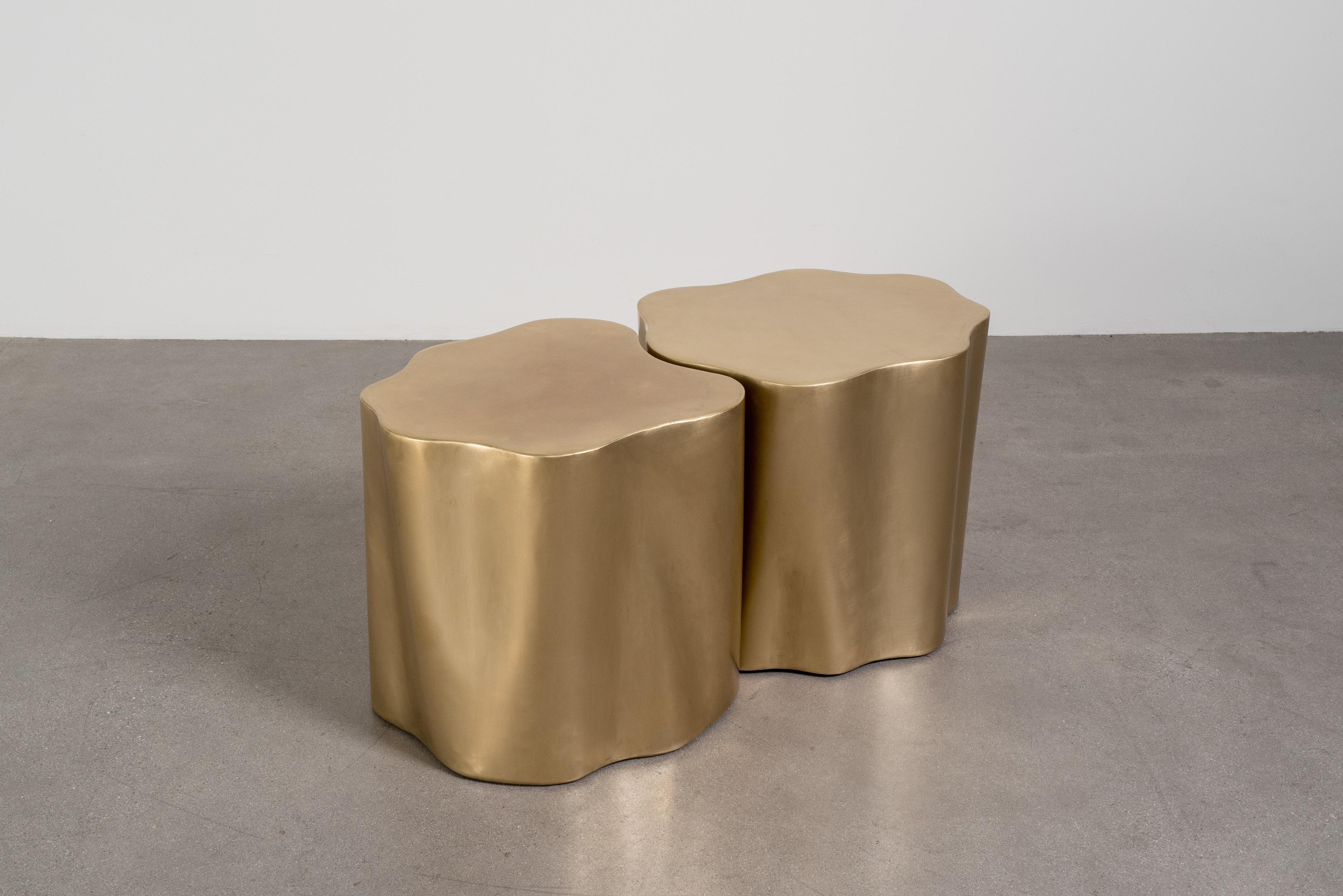 Contemporary Repoussé Brass Root Drum Tables, Set of 2 by Robert Kuo For Sale 1