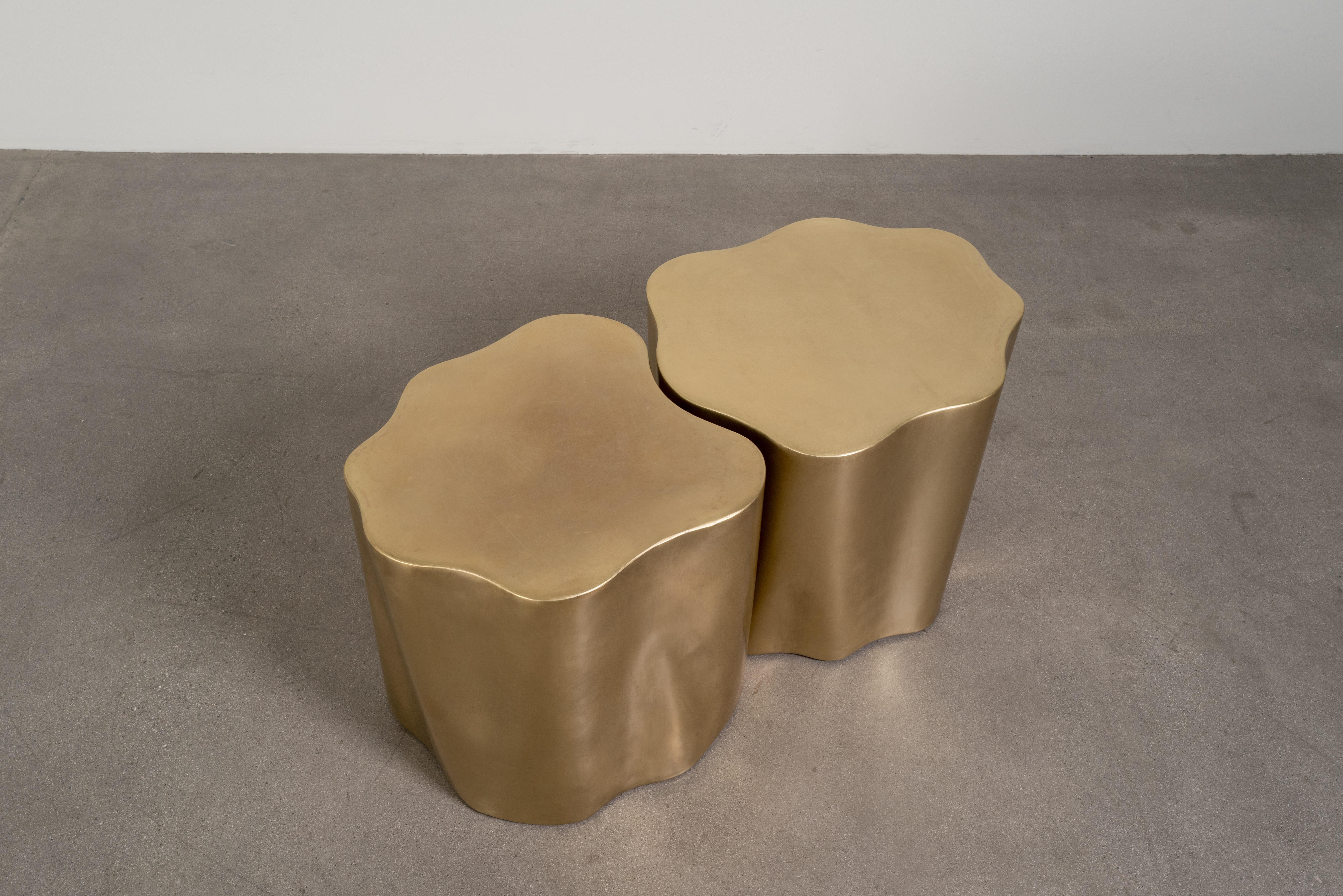 Contemporary Repoussé Brass Root Drum Tables, Set of 2 by Robert Kuo For Sale 2