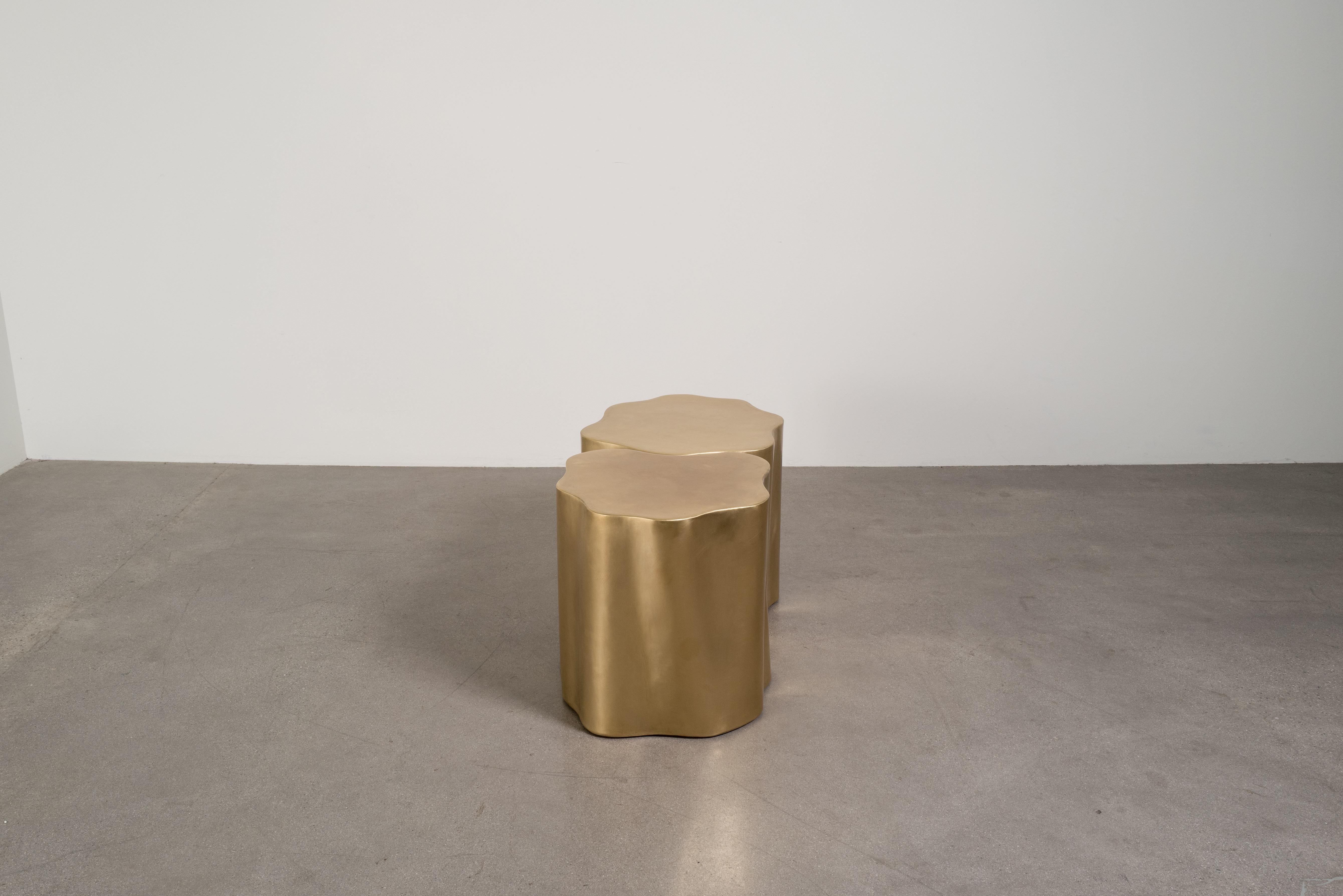 Contemporary Repoussé Brass Root Drum Tables, Set of 2 by Robert Kuo For Sale 3