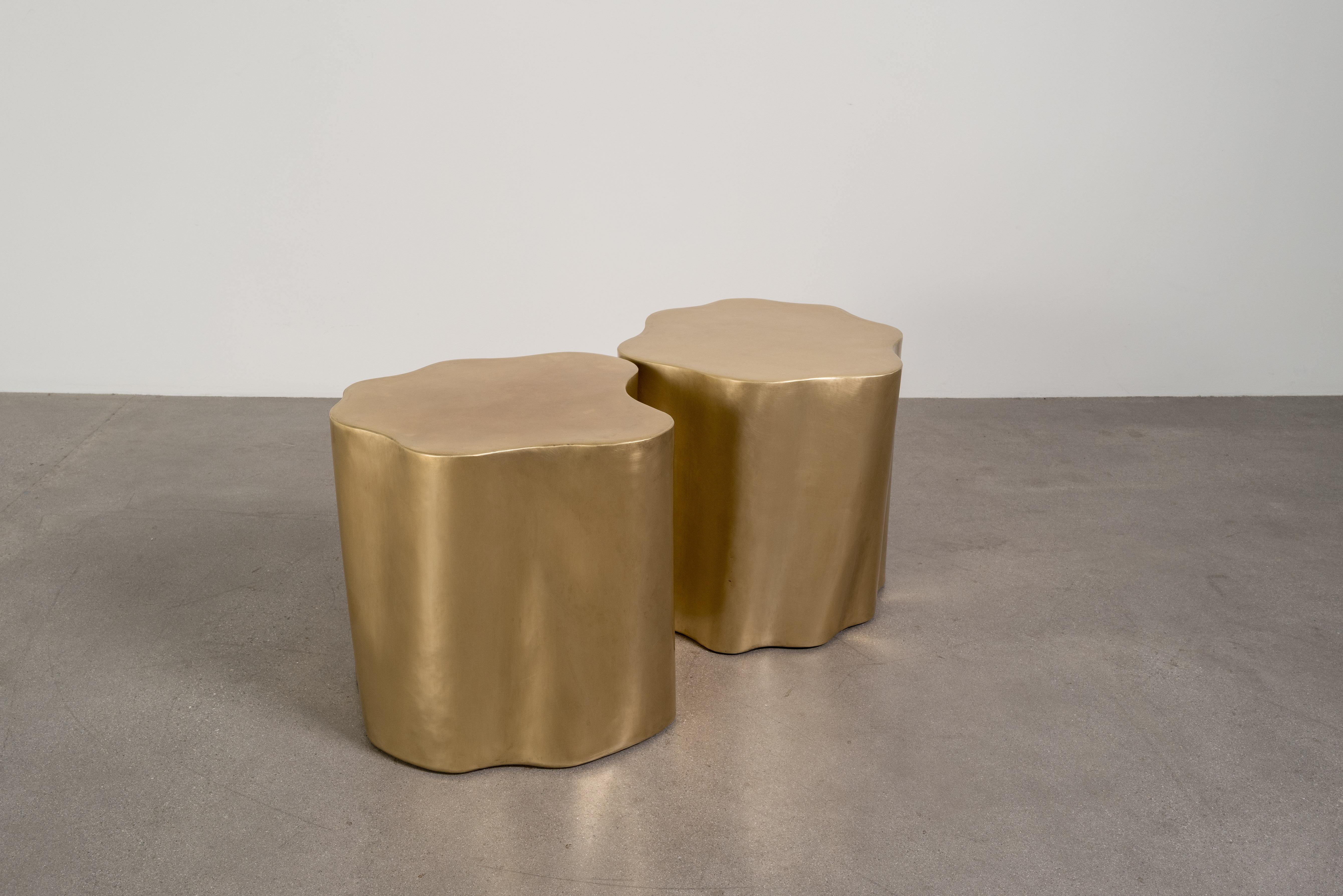 Contemporary Repoussé Brass Root Drum Tables, Set of 2 by Robert Kuo For Sale 4