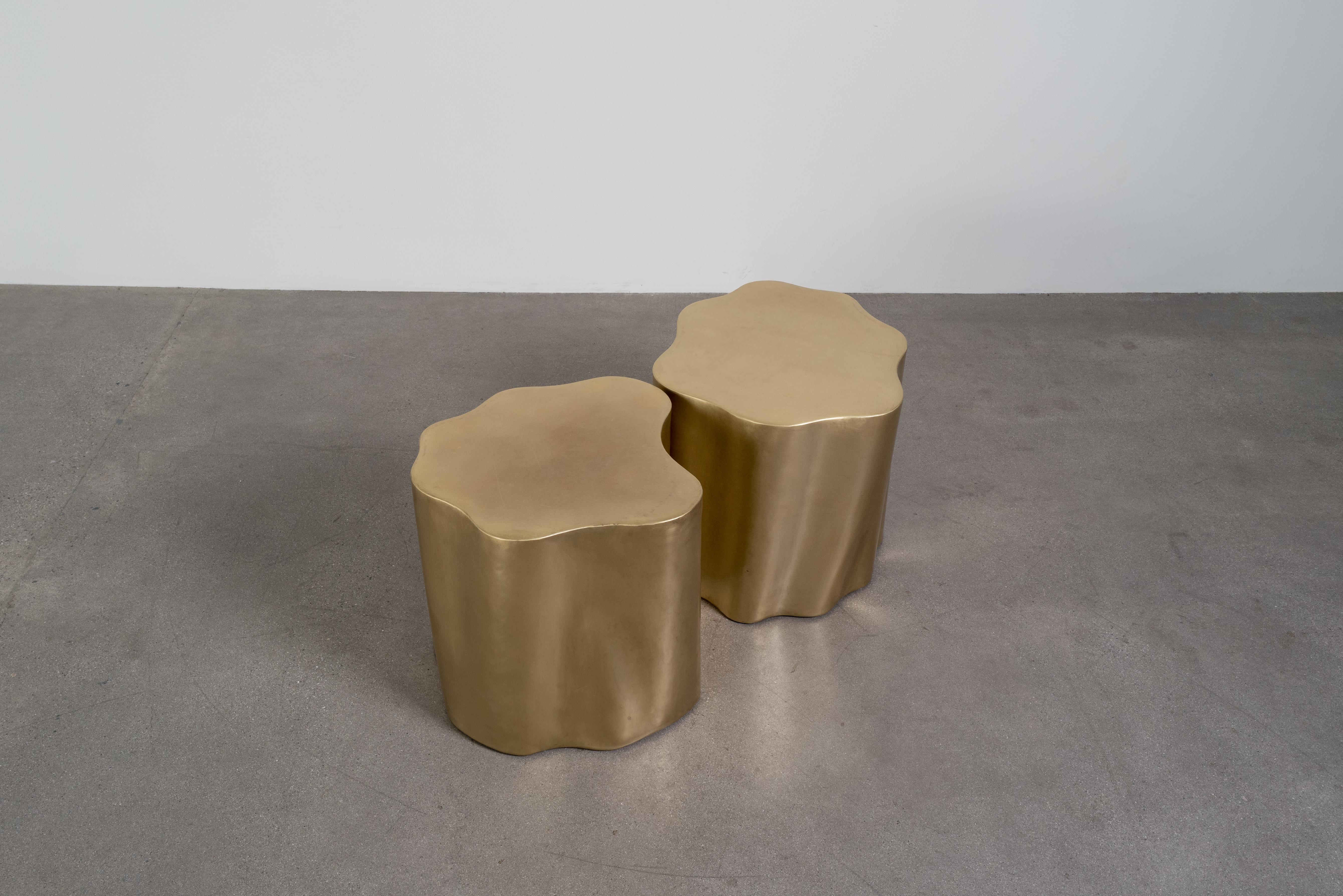 Contemporary Repoussé Brass Root Drum Tables, Set of 2 by Robert Kuo For Sale 5