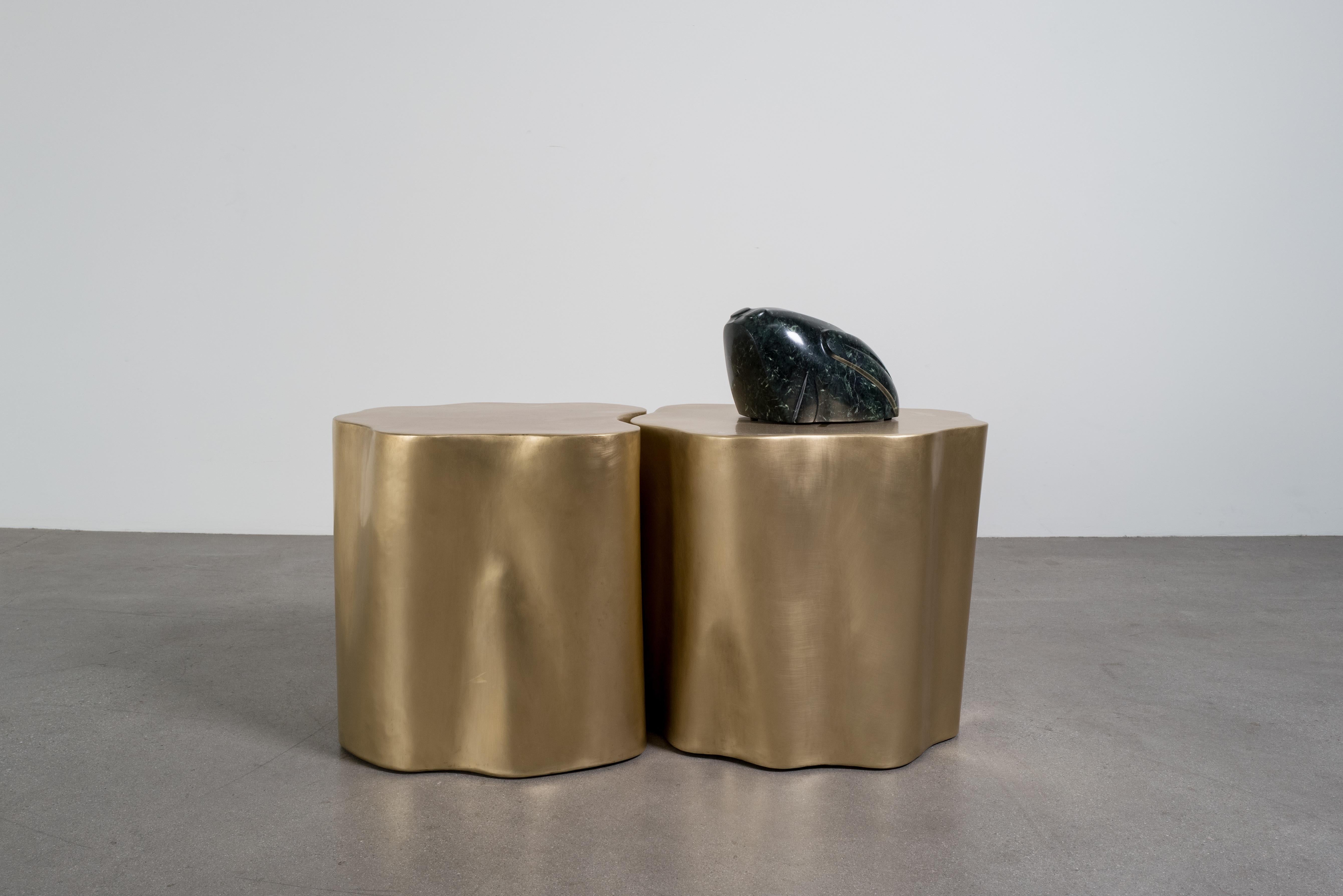 Contemporary Repoussé Brass Root Drum Tables, Set of 2 by Robert Kuo For Sale 6