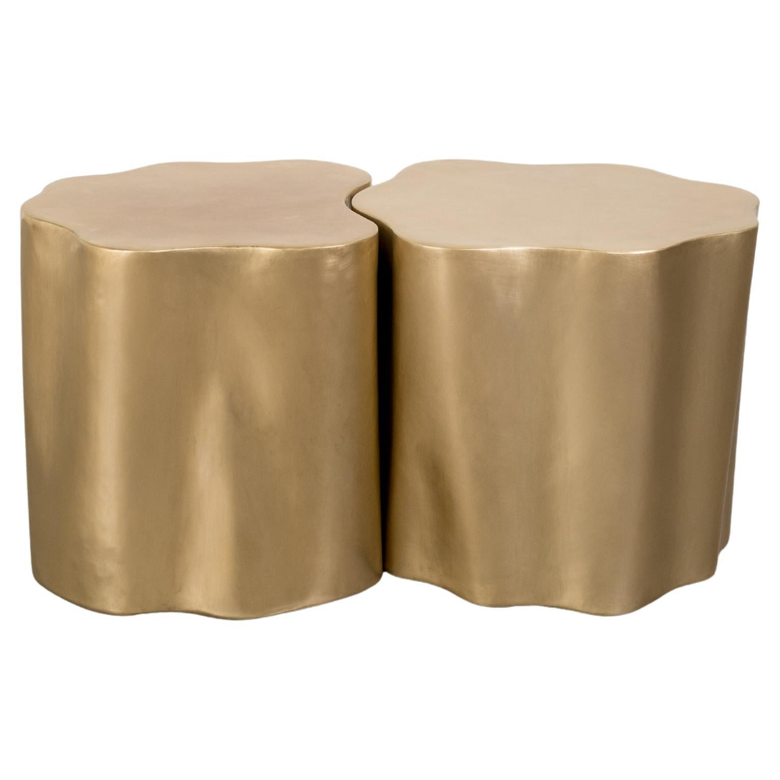 Contemporary Repoussé Brass Root Drum Tables, Set of 2 by Robert Kuo
