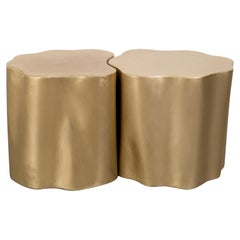 Contemporary Repoussé Brass Root Drum Tables, Set of 2 by Robert Kuo