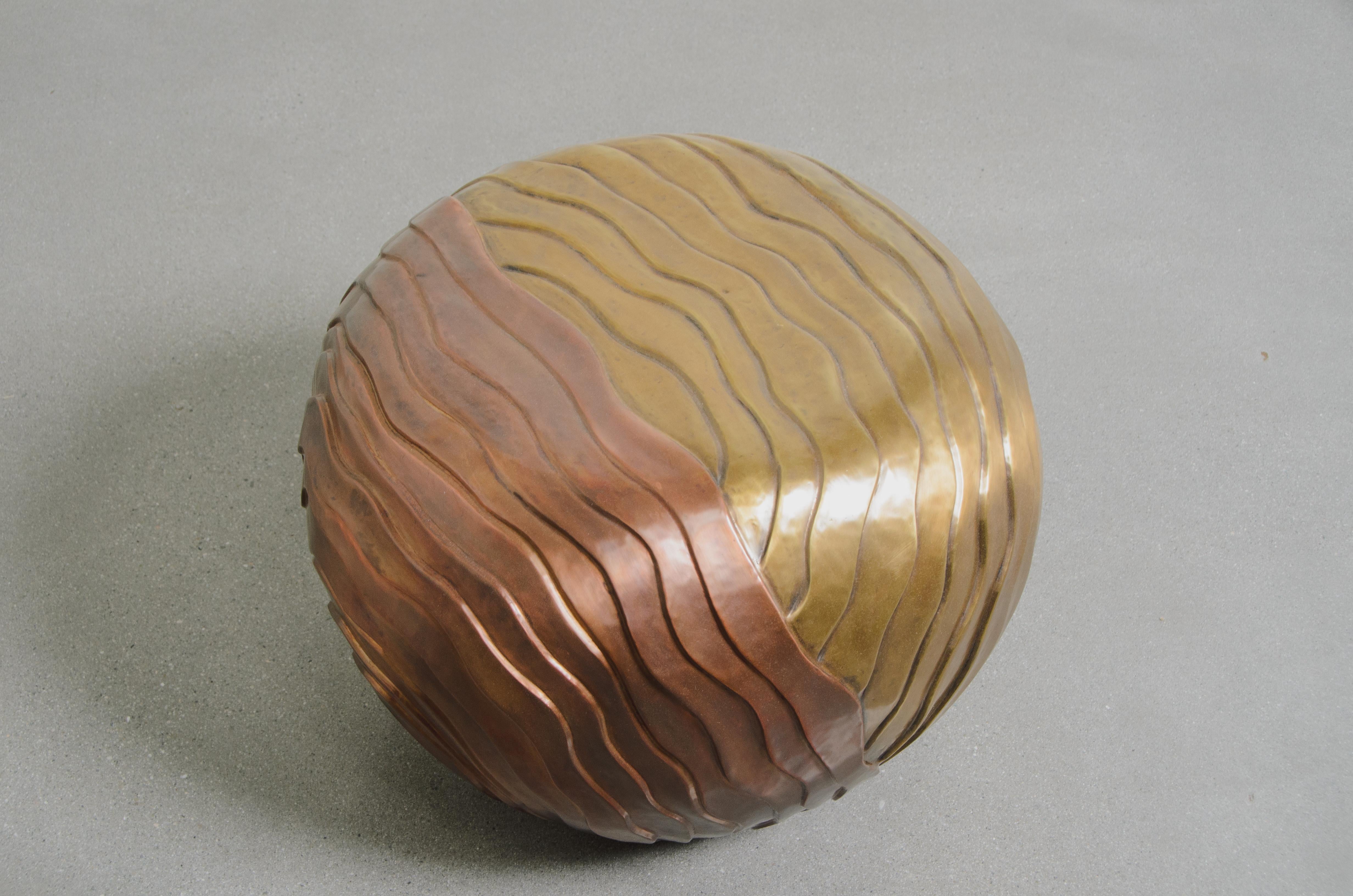 Contemporary Repoussé Cascade Low Drumstool in Copper & Brass by Robert Kuo In New Condition For Sale In Los Angeles, CA