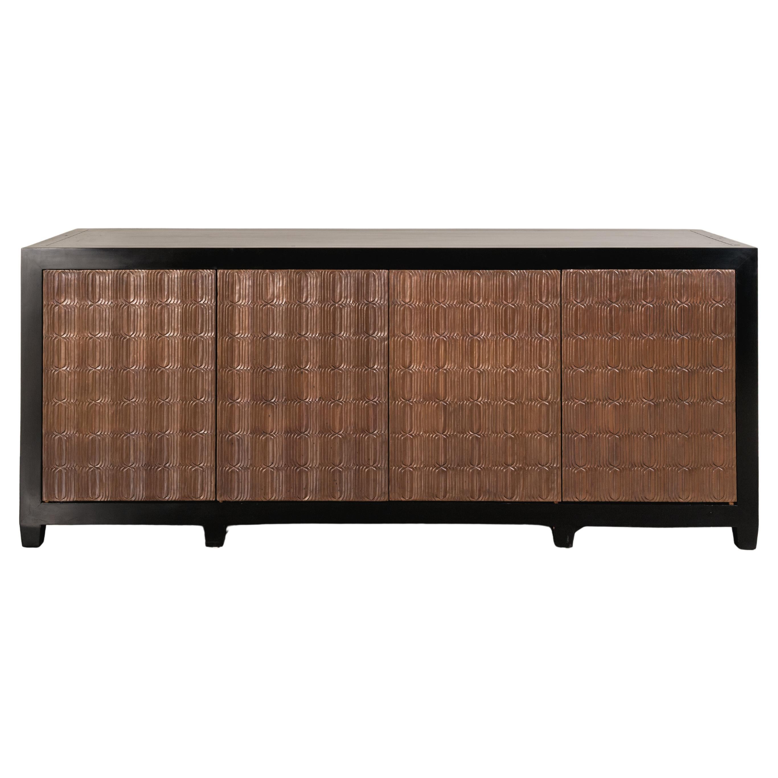 Contemporary Repoussé Copper Feather Design 4 Door Buffet by Robert Kuo im Angebot