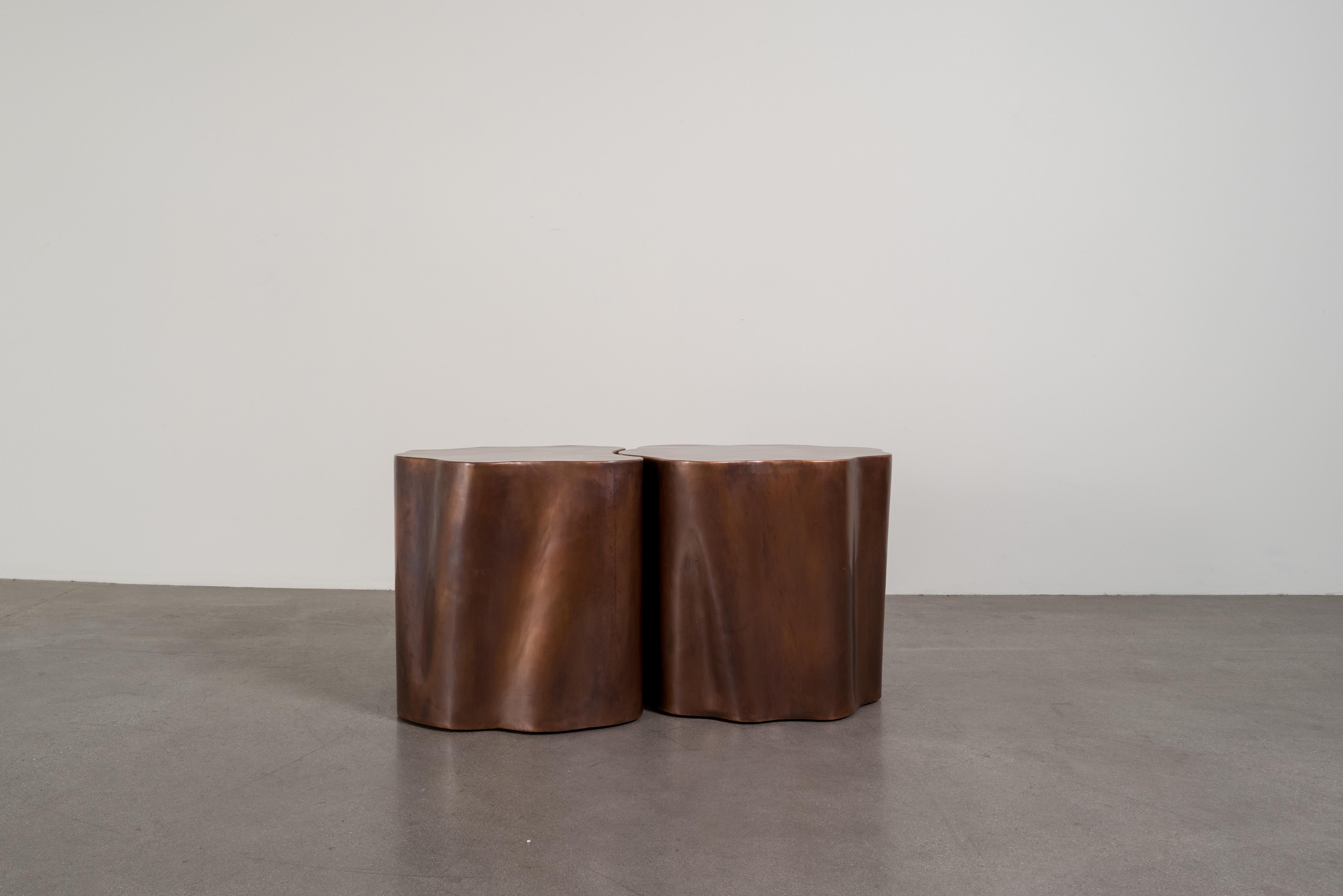 Contemporary Repoussé Copper Root Drum Tables, Set of 2 by Robert Kuo In New Condition For Sale In Los Angeles, CA