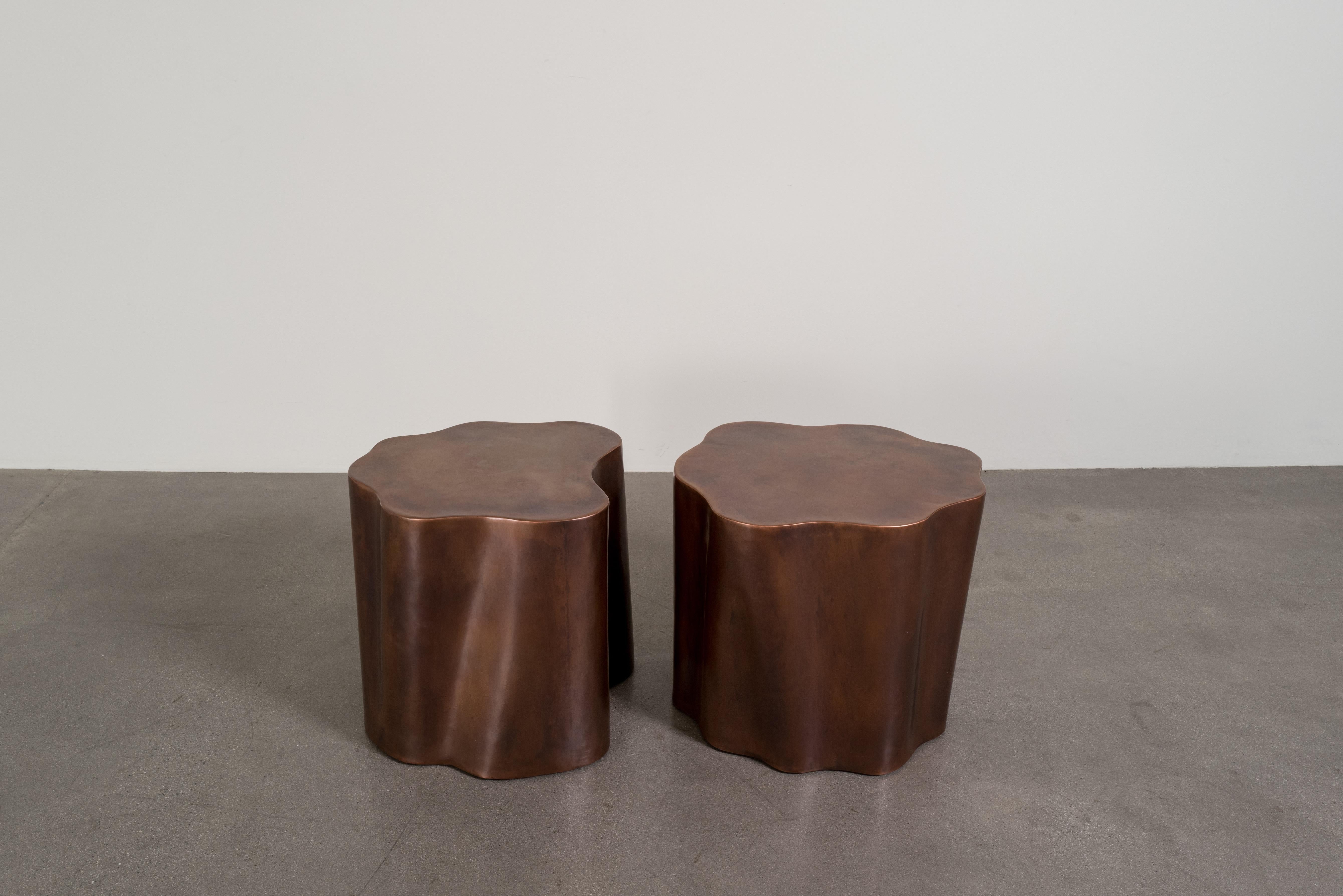 Contemporary Repoussé Copper Root Drum Tables, Set of 2 by Robert Kuo For Sale 1