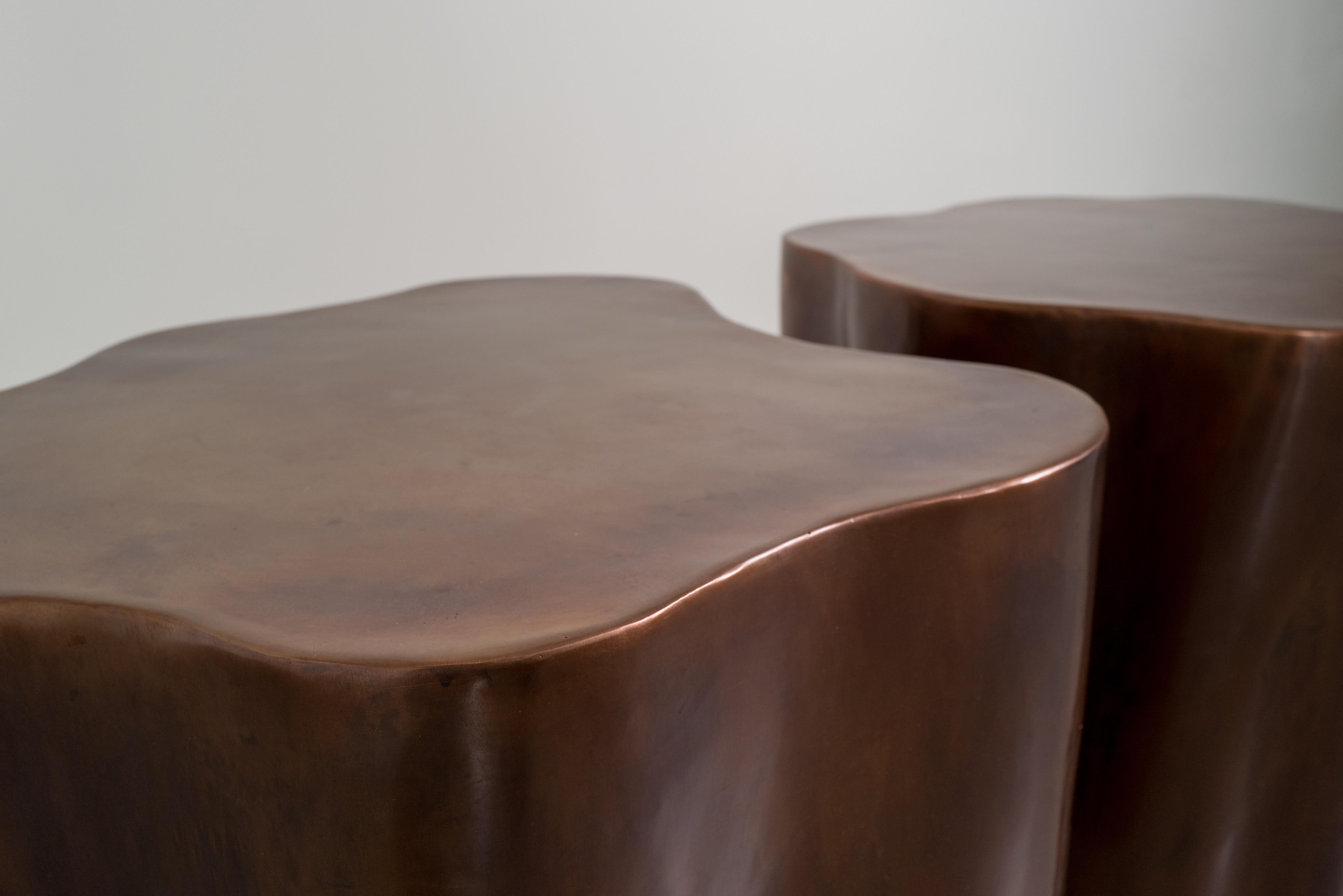 Contemporary Repoussé Copper Root Drum Tables, Set of 2 by Robert Kuo For Sale 3