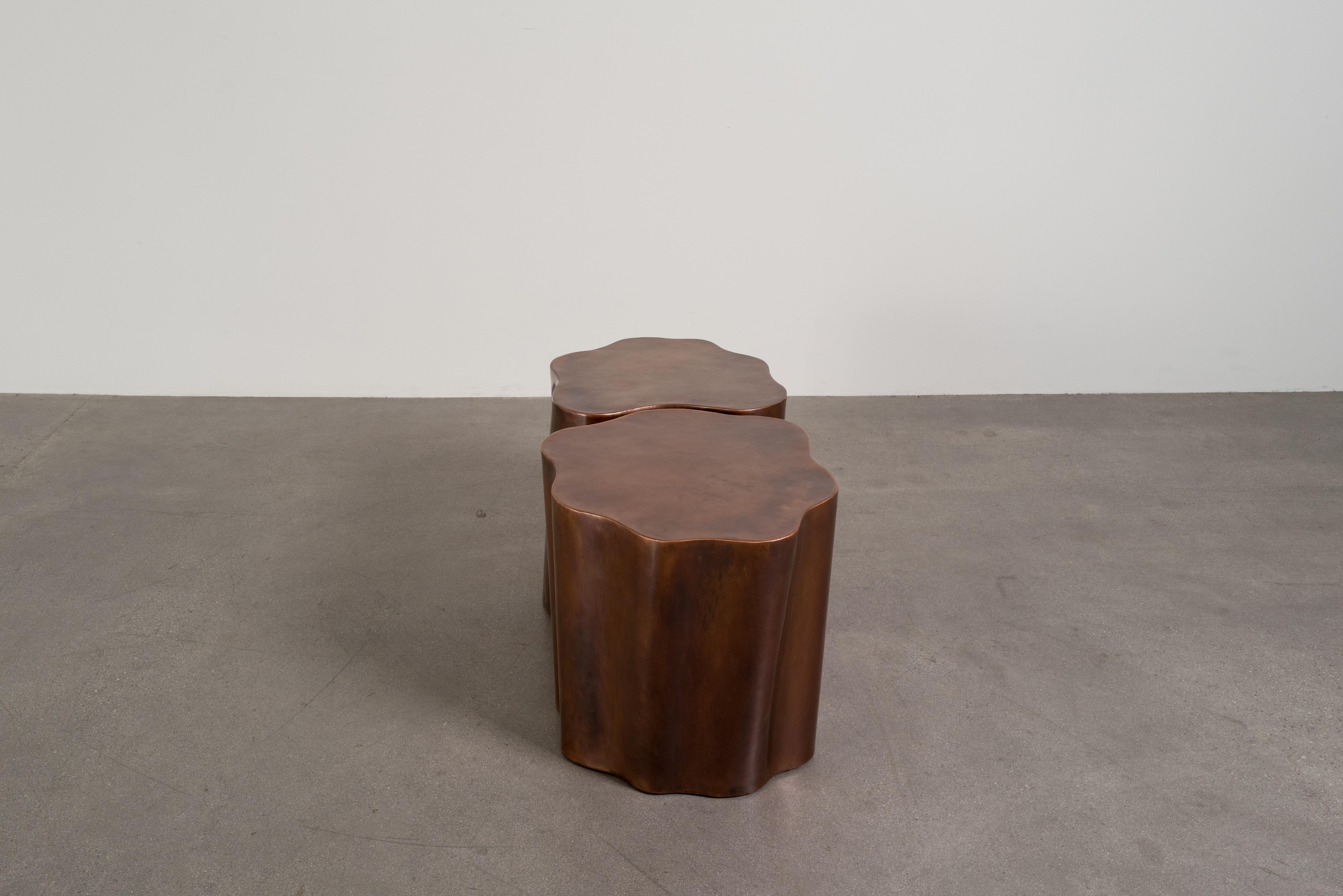 Contemporary Repoussé Copper Root Drum Tables, Set of 2 by Robert Kuo For Sale 4