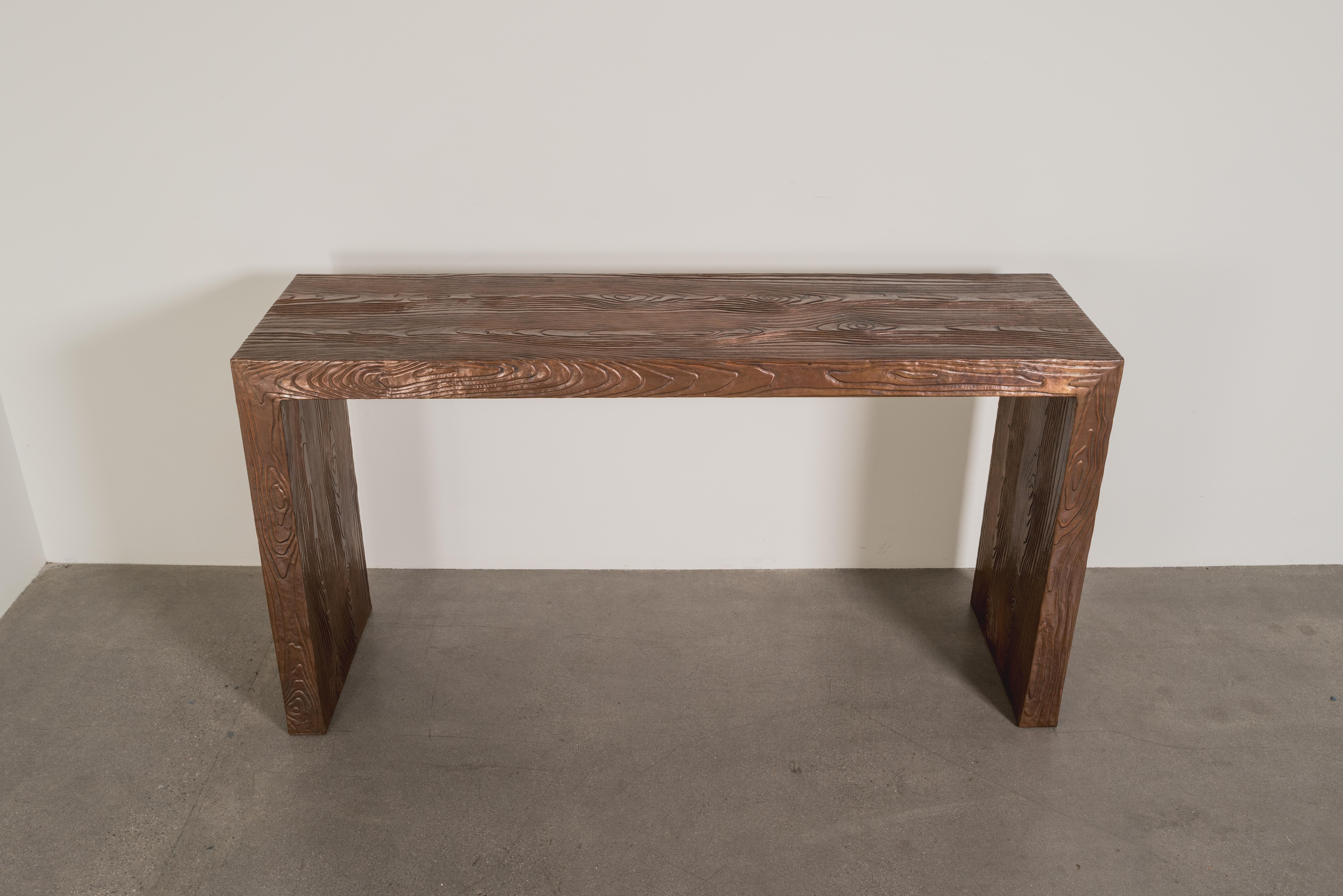 Contemporary Repoussé Copper Woodgrain Design Console by Robert Kuo In New Condition For Sale In Los Angeles, CA